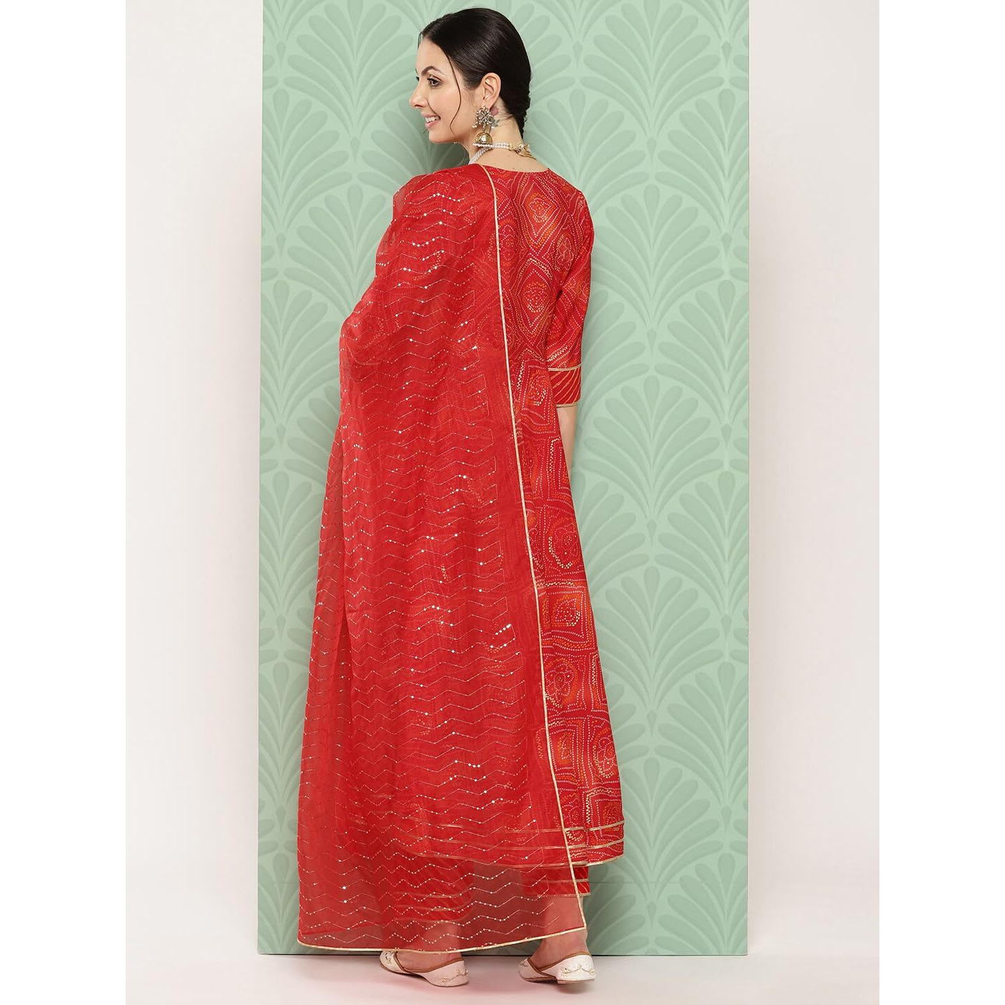 Libas Women's Silk Blend Printed Kurta Sets (34657_Orange, Large