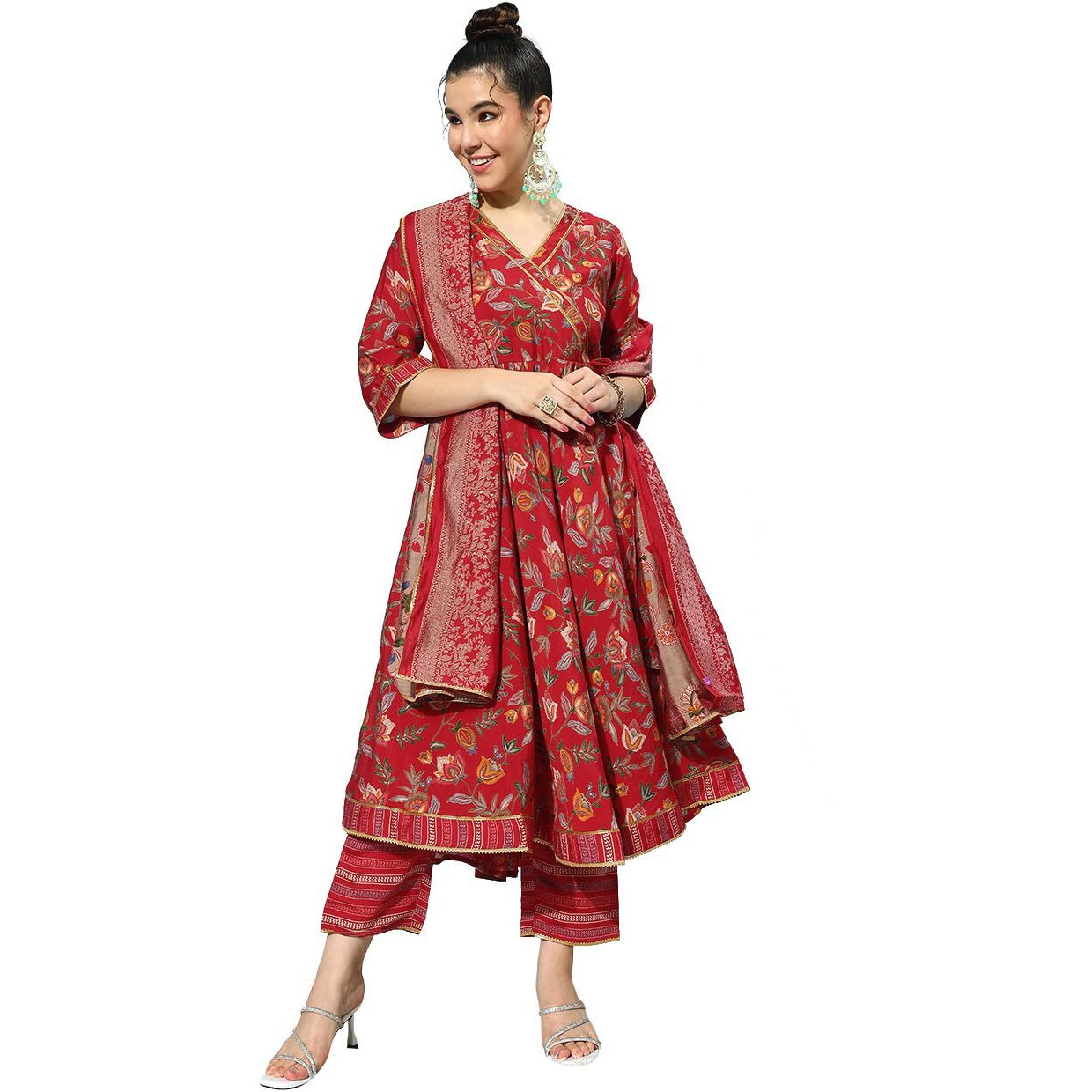 Libas Women's Silk Blend Kurta Sets (34663_Red