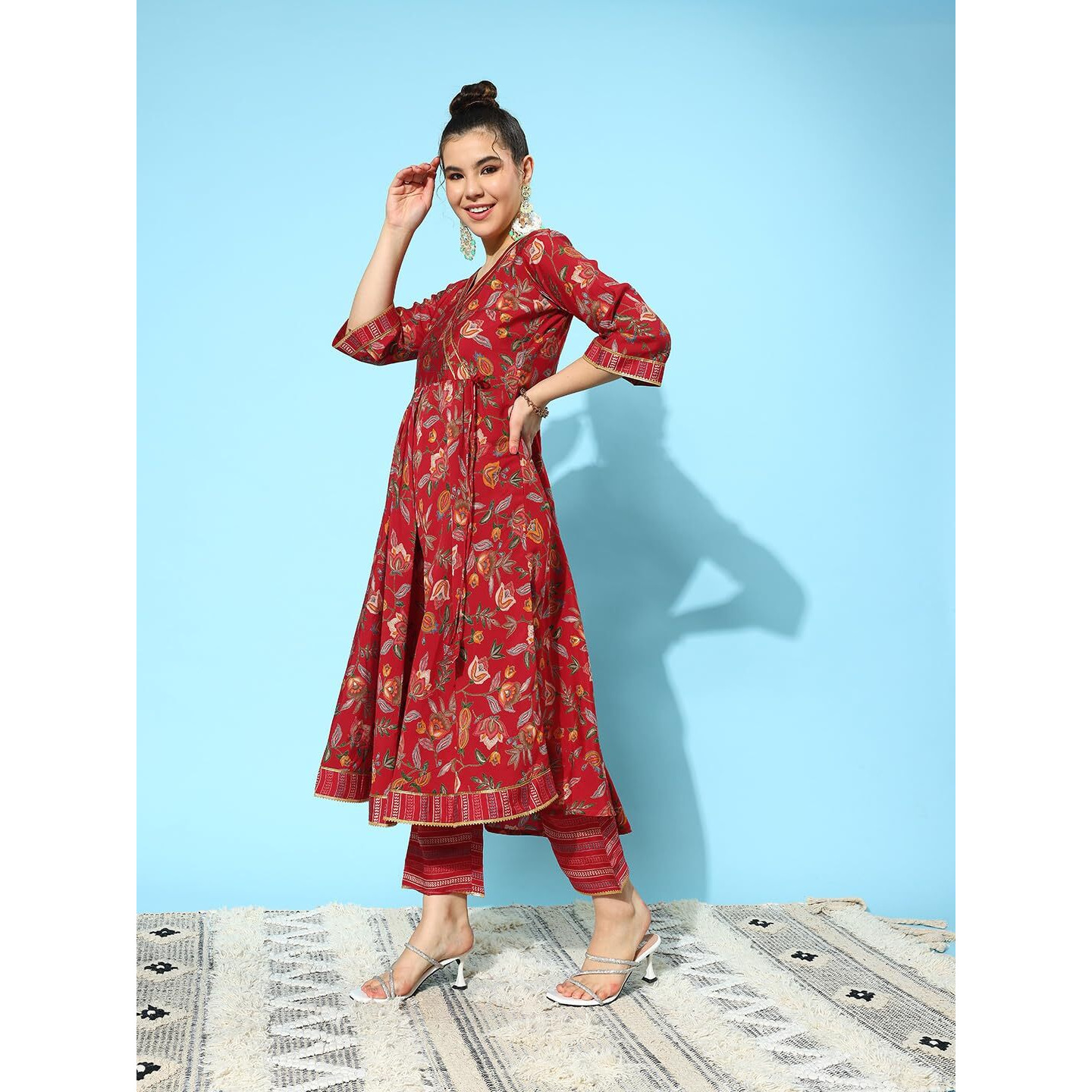 Libas Women's Silk Blend Kurta Sets (34663_Red