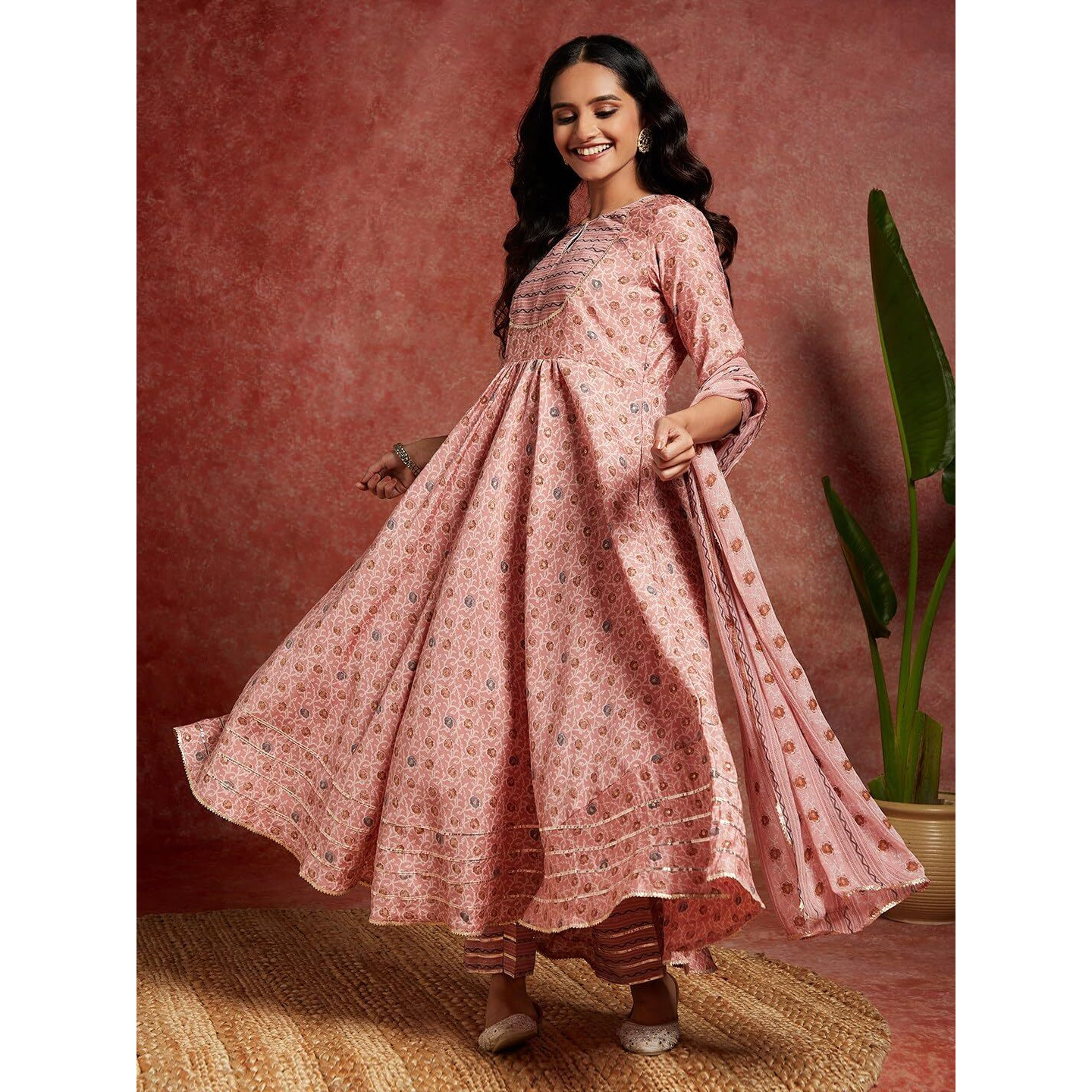 Libas Women's Silk Blend Kurta Sets (34666_Peach