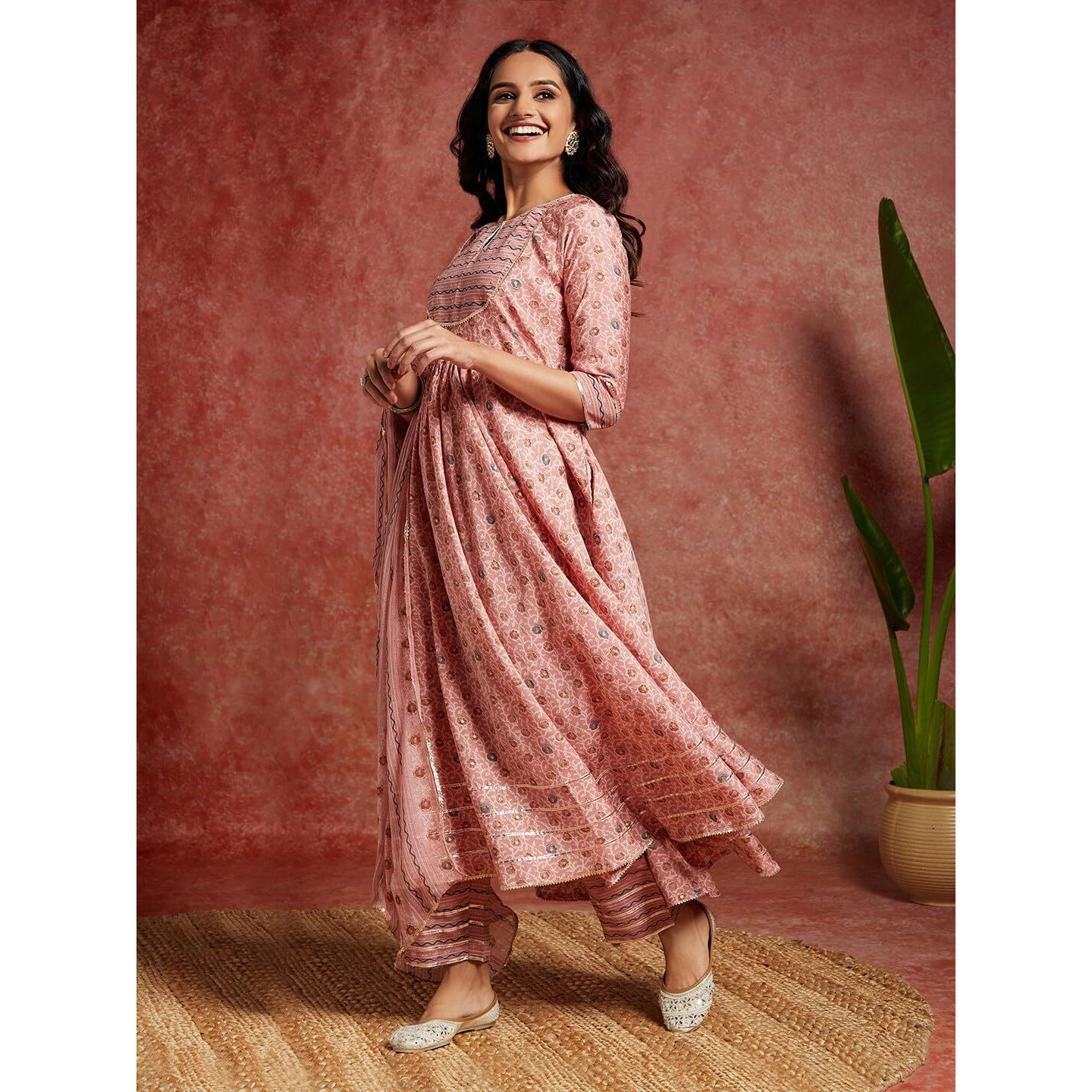 Libas Women's Silk Blend Kurta Sets (34666_Peach