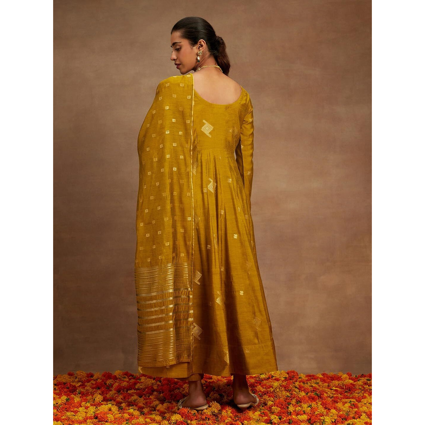 Libas Women's Chanderi Silk Woven Design Regular Fit Kurta Sets (34742_Mustard