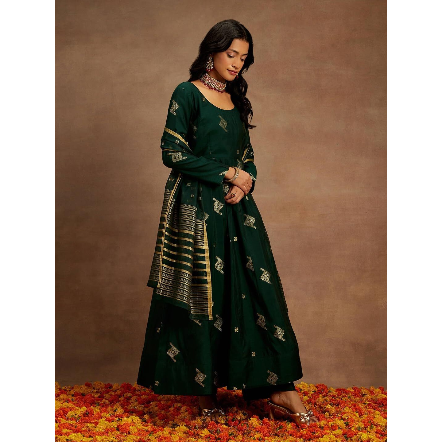 Libas Women's Chanderi Silk Kurta Sets (34741_Green