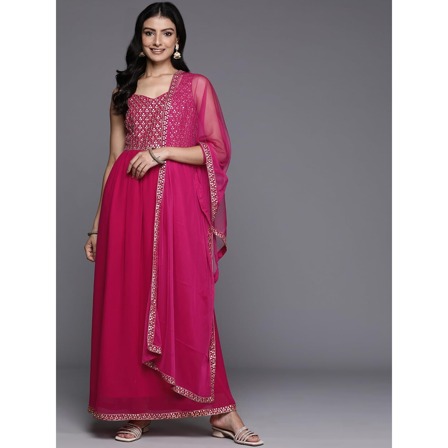 Libas Women's Georgette Kurta Sets (34695_Pink
