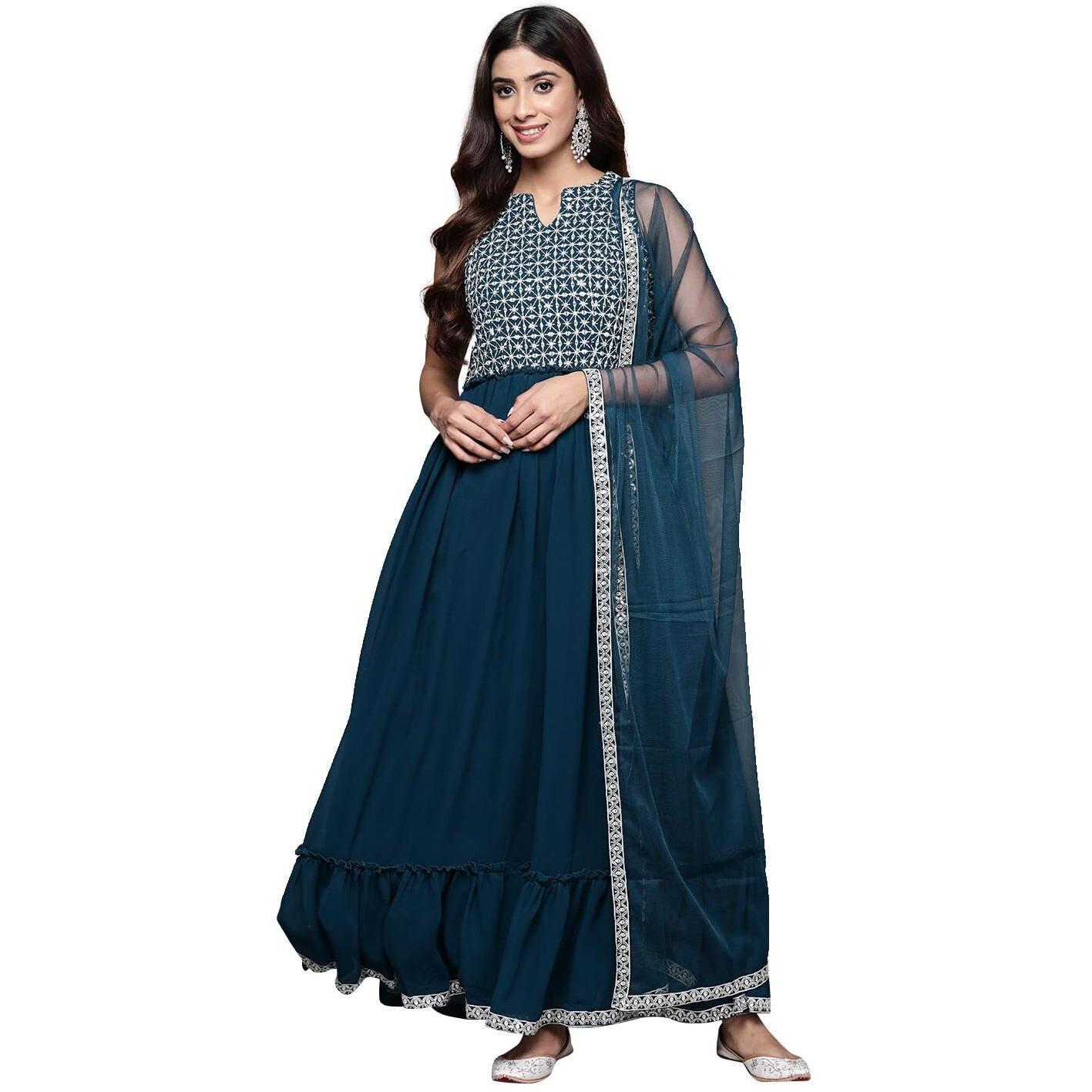 Libas Women's Georgette Kurta Sets (34693_Teal