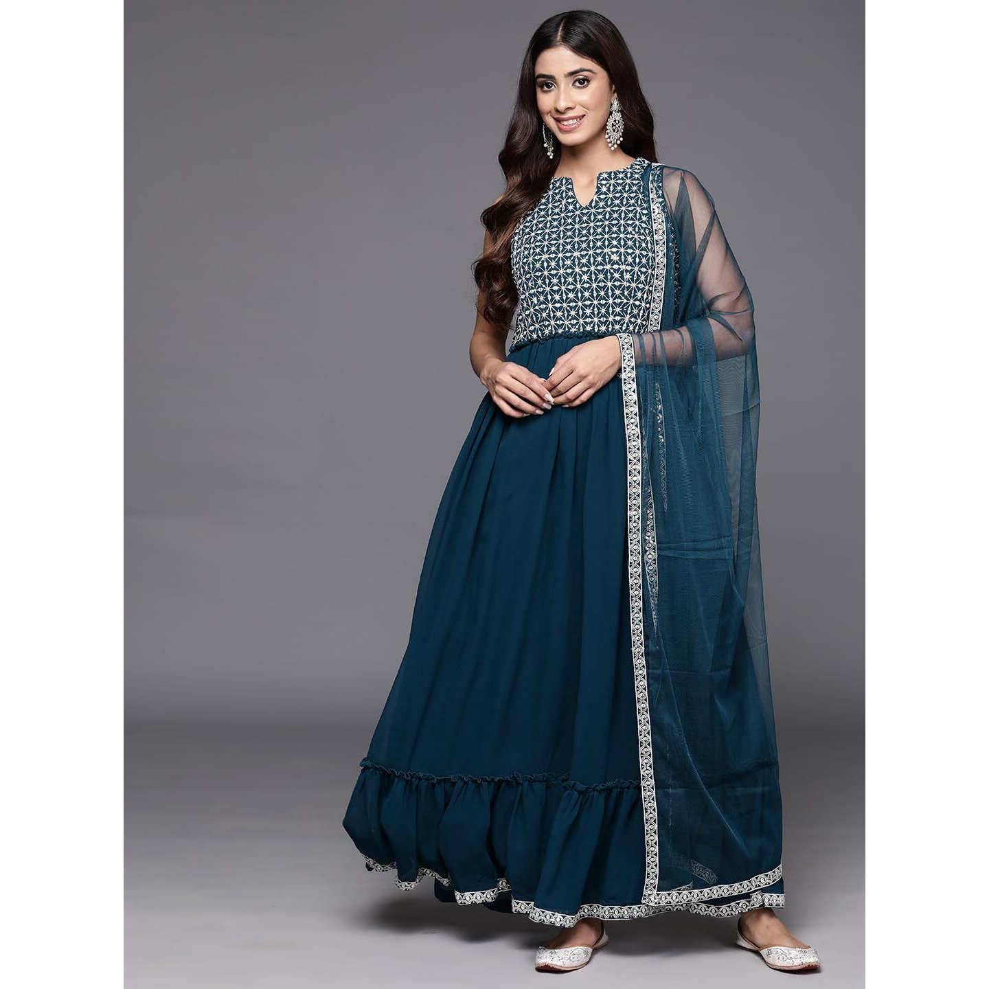 Libas Women's Georgette Kurta Sets (34693_Teal