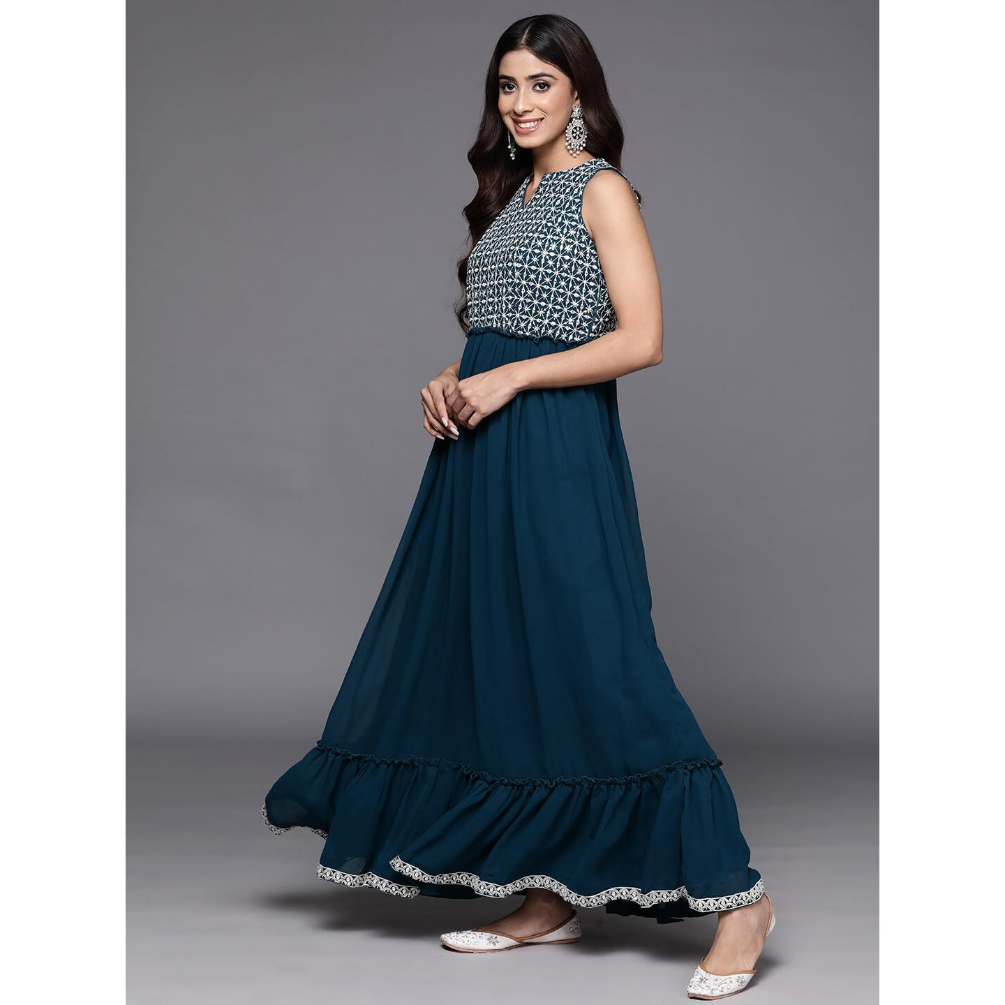 Libas Women's Georgette Kurta Sets (34693_Teal