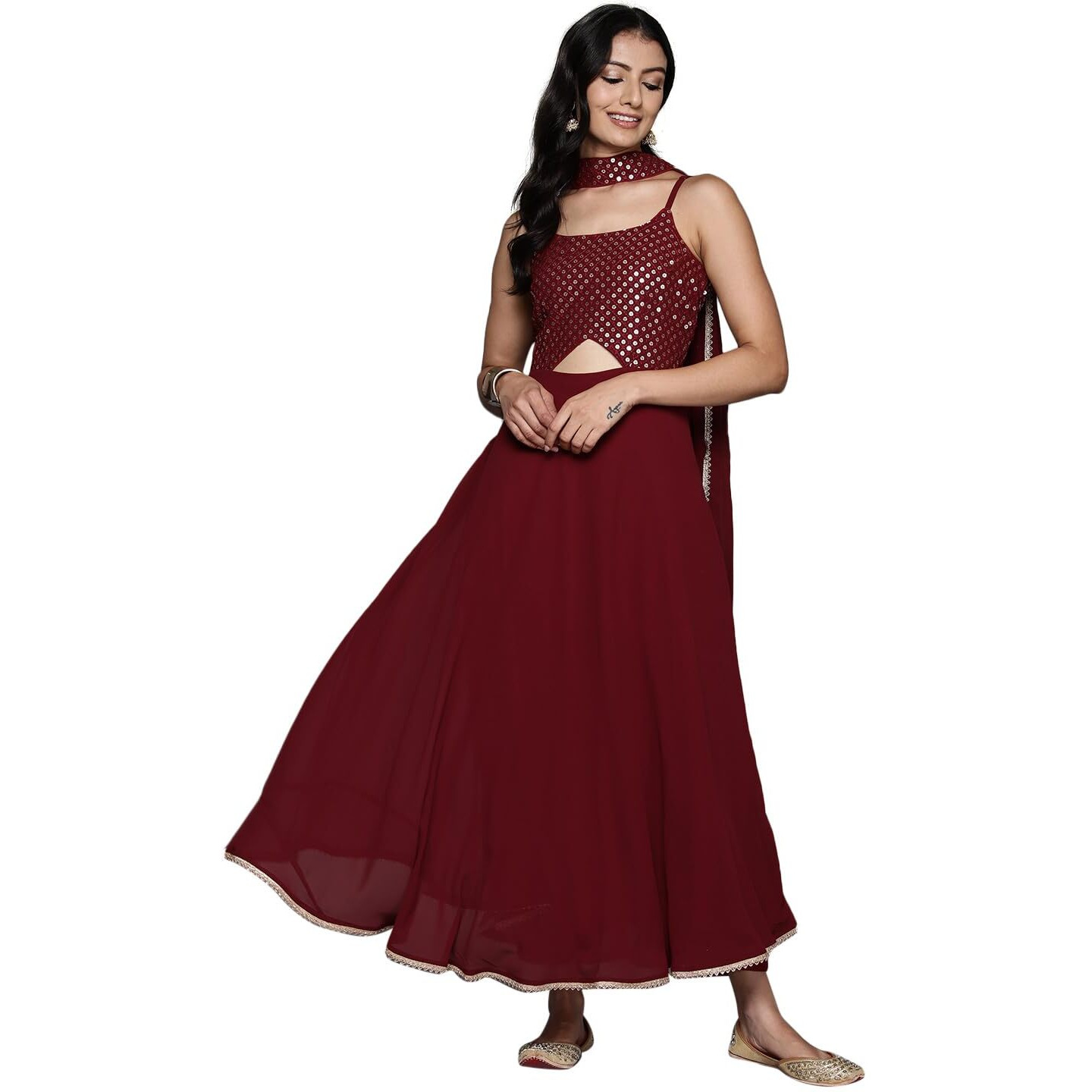 Libas Women's Georgette Kurta Sets (34700_Maroon