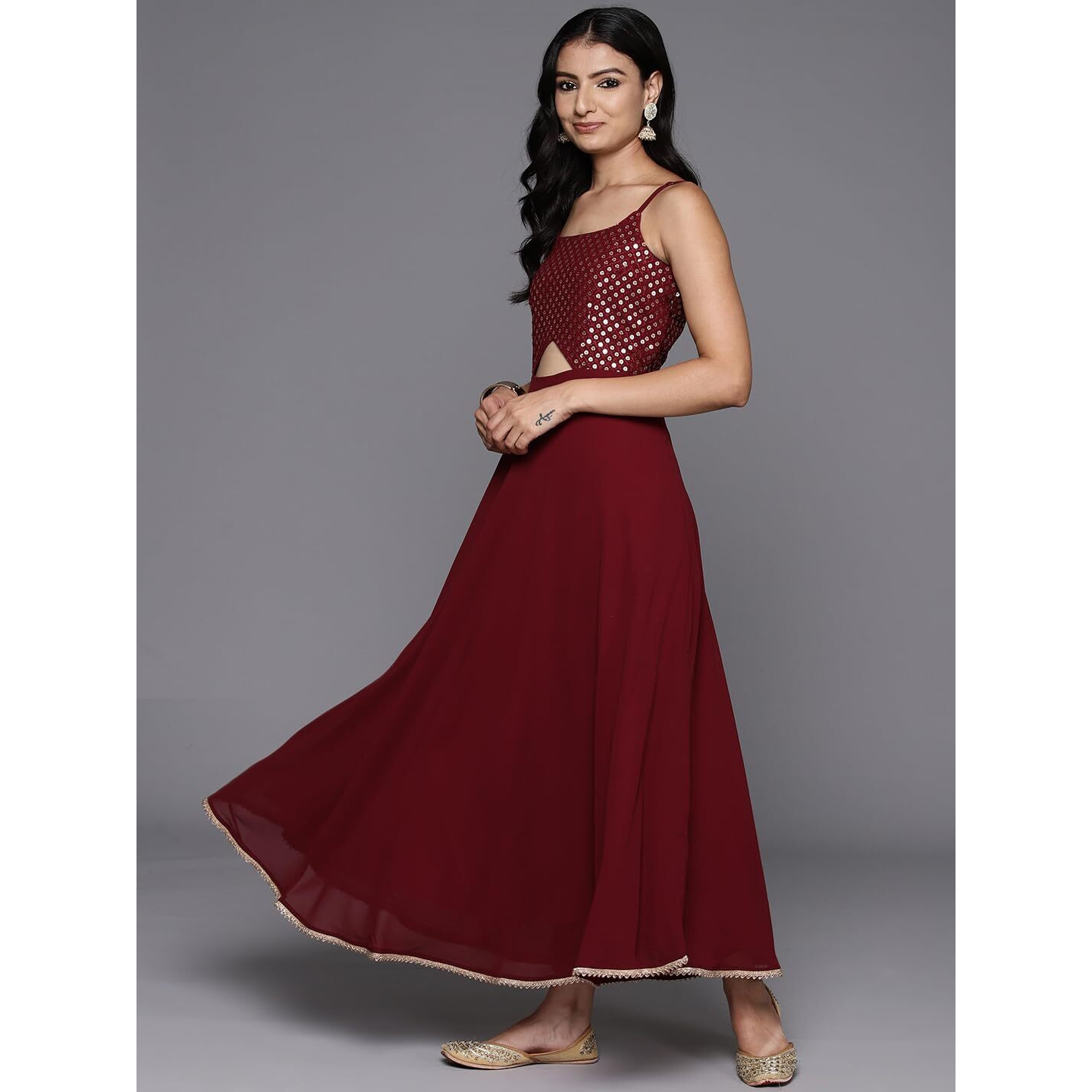 Libas Women's Georgette Kurta Sets (34700_Maroon