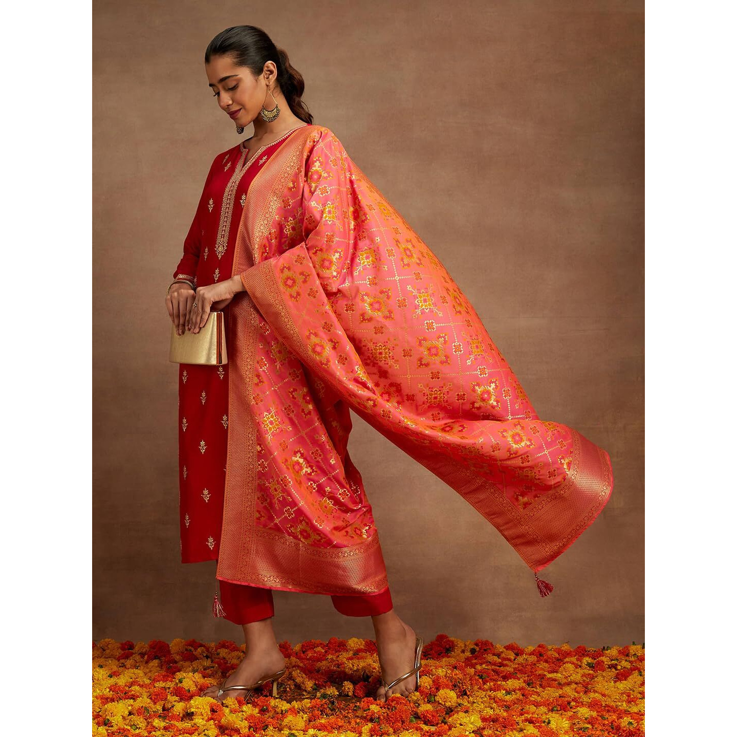 Libas Women's Silk Blend Kurta Sets (48063_Hot Pink