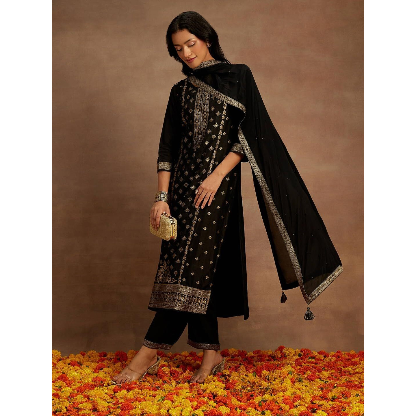 Libas Women's Silk Blend Kurta Sets (48030_Black