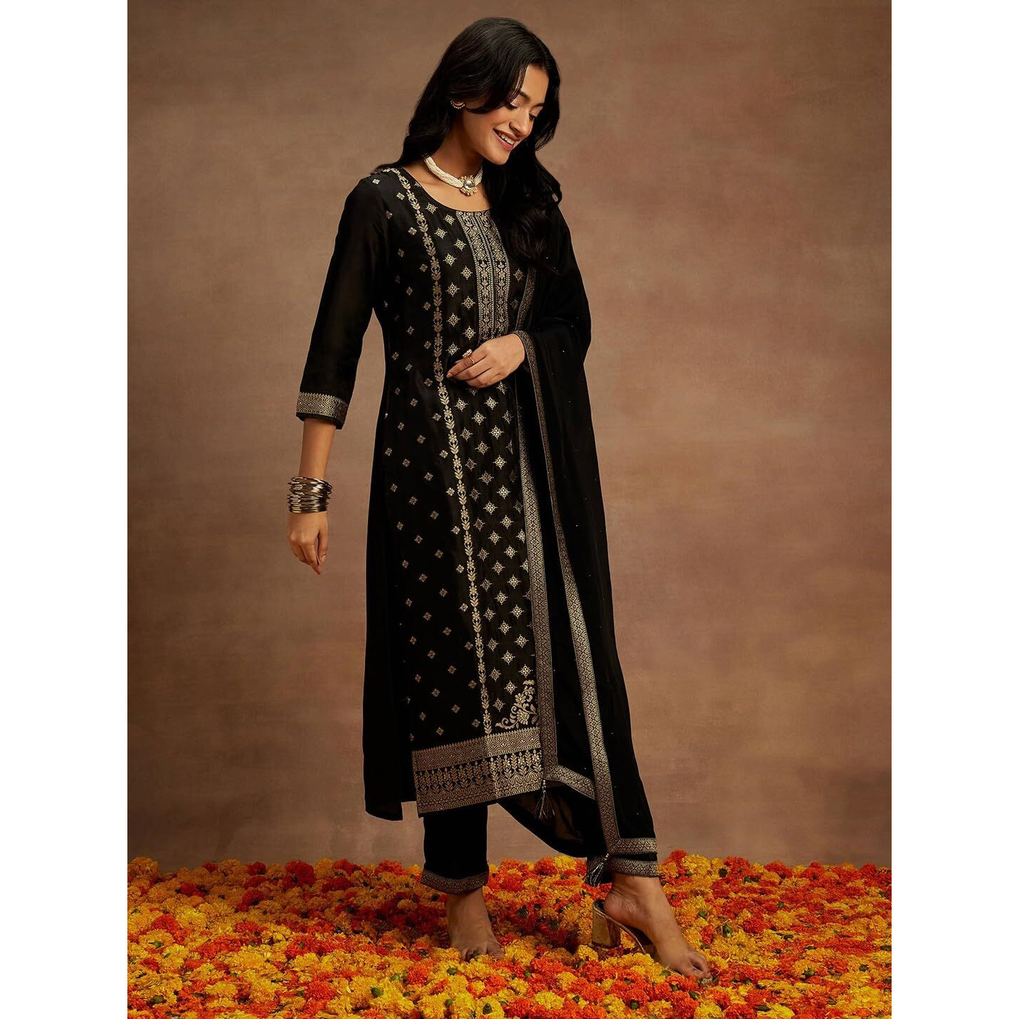 Libas Women's Silk Blend Kurta Sets (48030_Black