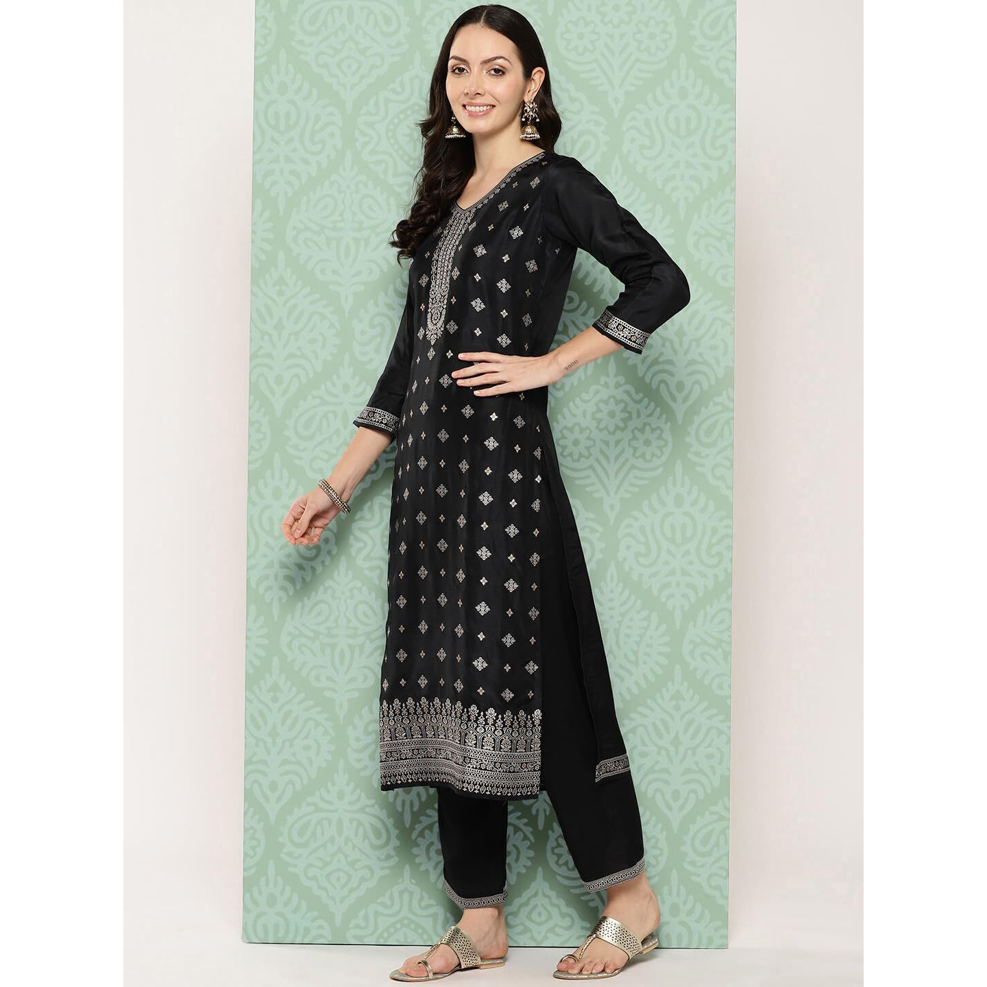 Libas Women's Silk Blend Kurta Sets (48045_Black