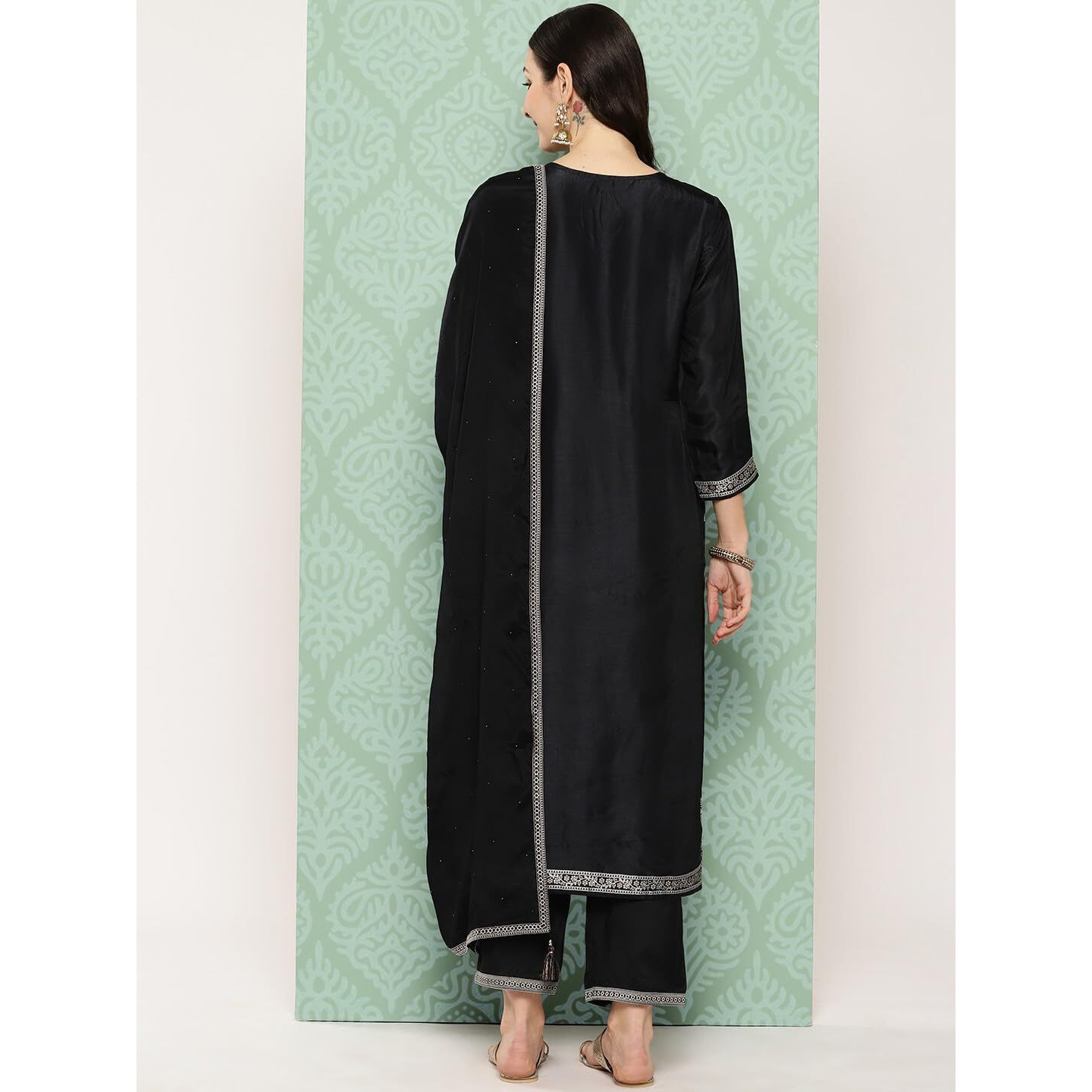 Libas Women's Silk Blend Kurta Sets (48045_Black