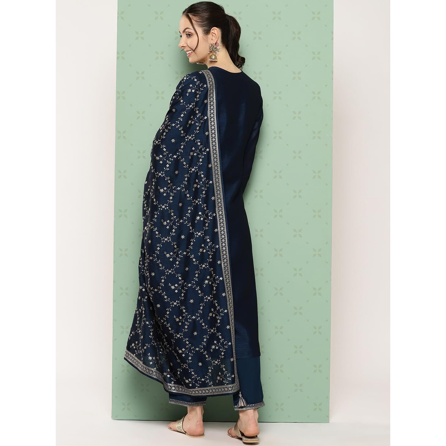 Libas Women's Silk Blend Kurta Sets (48038_Navy Blue