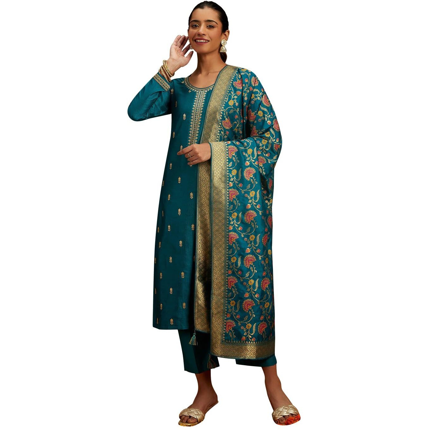 Libas Women's Silk Blend Kurta Sets (48060_Teal