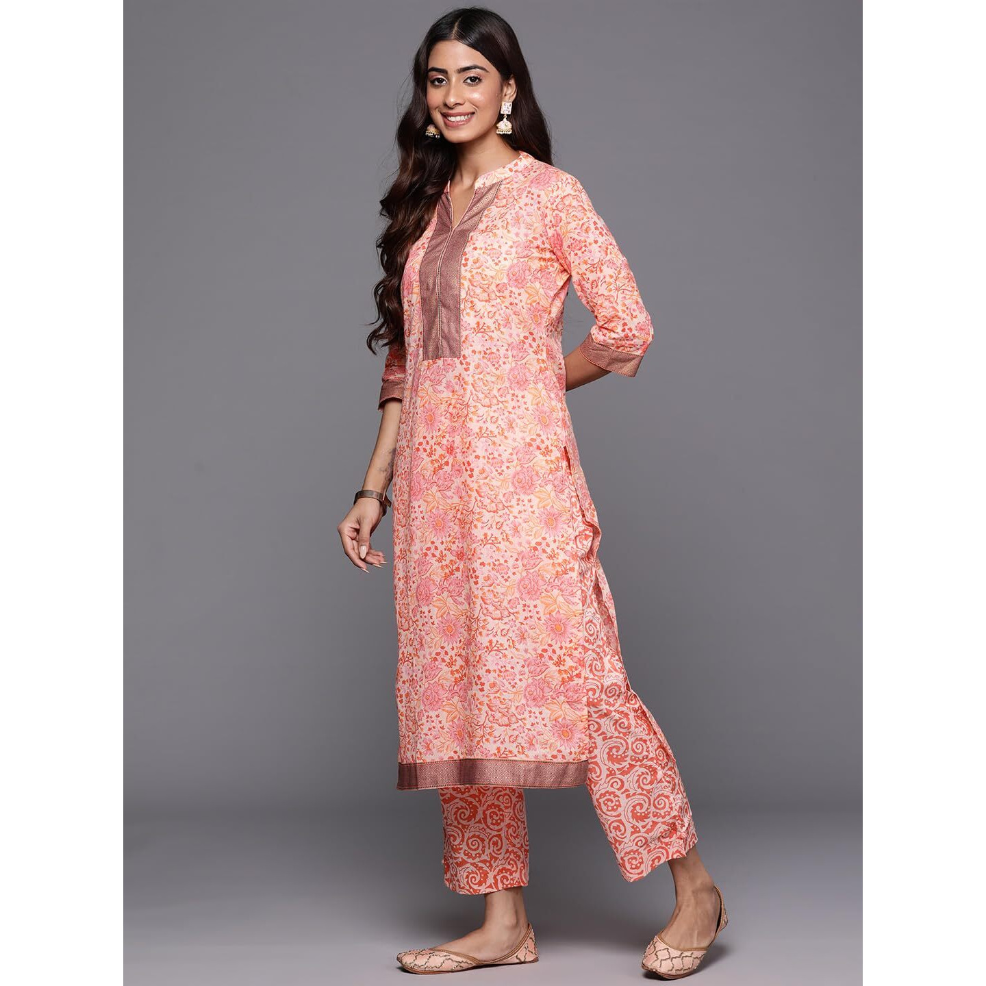 Libas Womens Printed Cotton Straight Kurta With Trousers And Dupatta