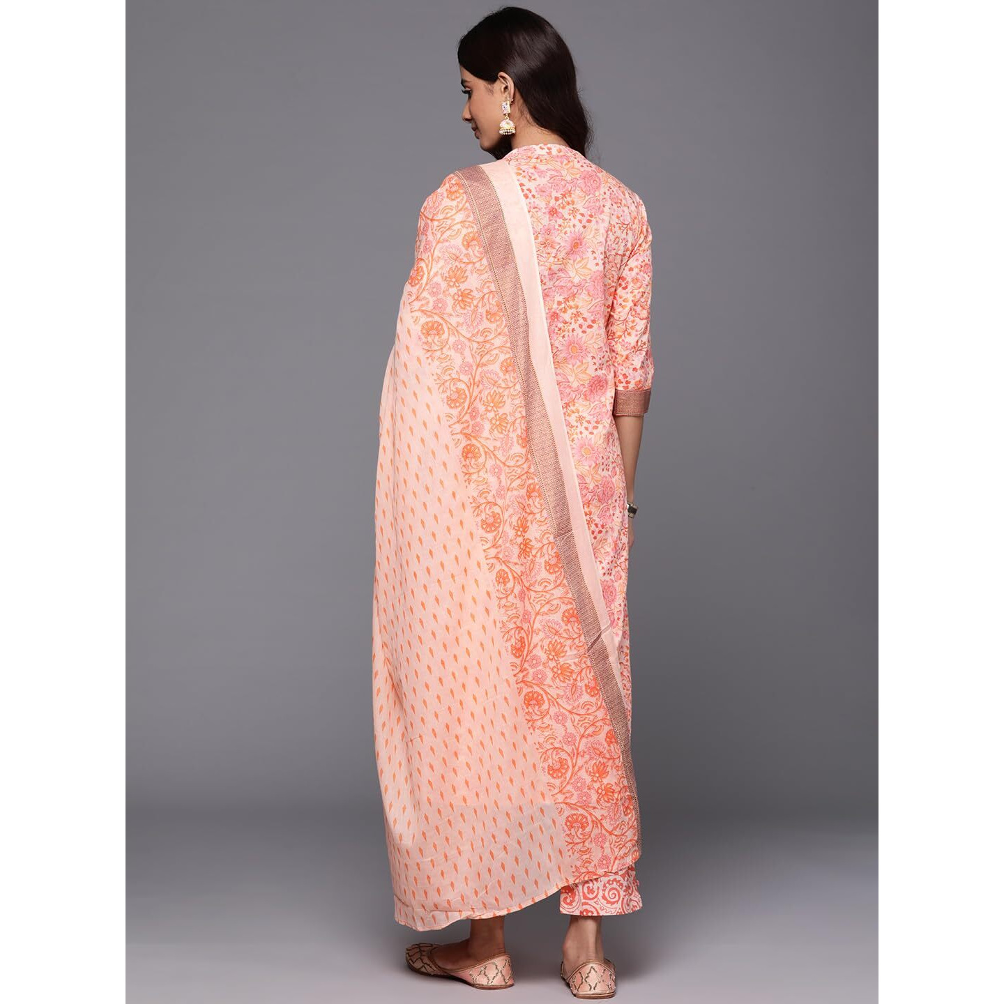 Libas Womens Printed Cotton Straight Kurta With Trousers And Dupatta