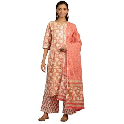 Libas Women's Pure Cotton Kurta Sets (34797_Peach