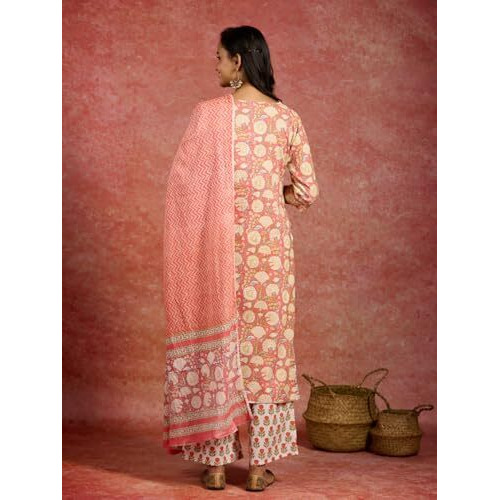 Libas Women's Pure Cotton Kurta Sets (34797_Peach