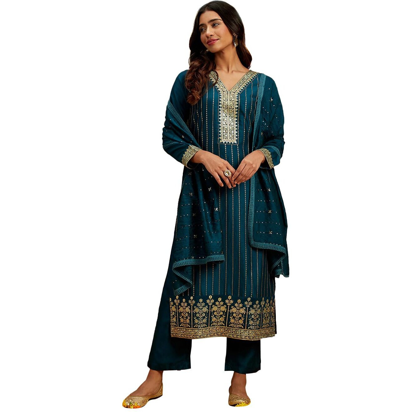 Libas Women's Silk Kurta Sets (48067_Teal