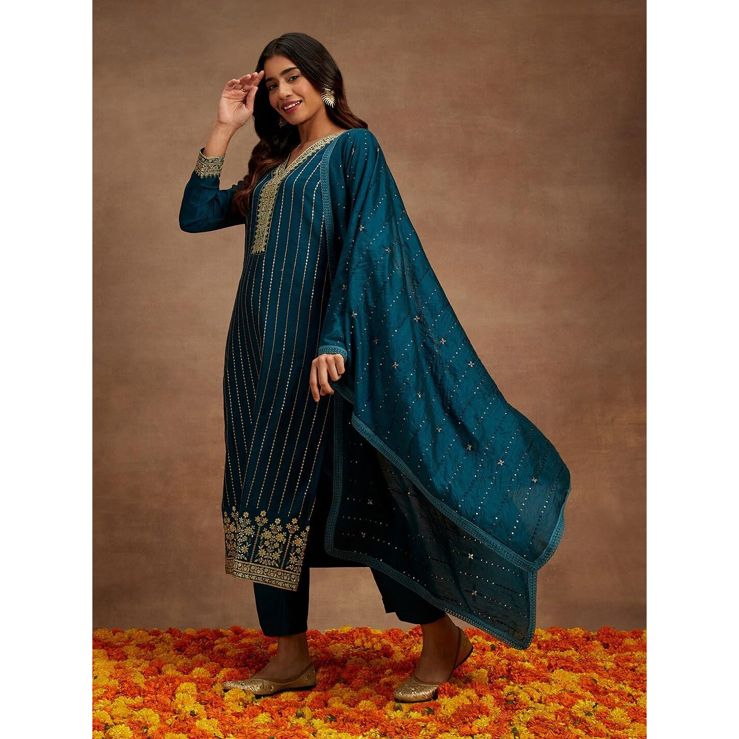 Libas Women's Silk Kurta Sets (48067_Teal