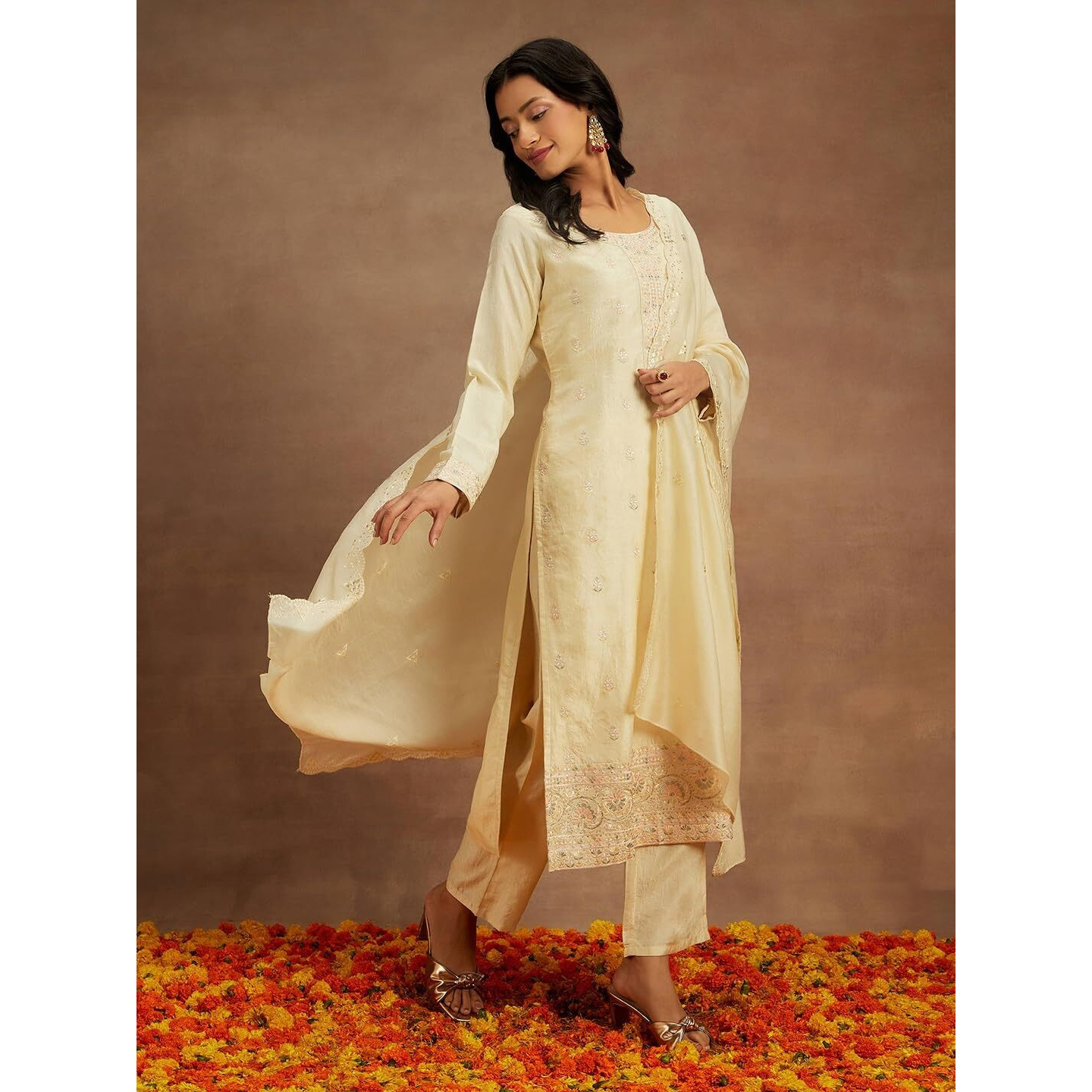 Libas Women's Silk Embroidered Kurta Sets (48075_Yellow