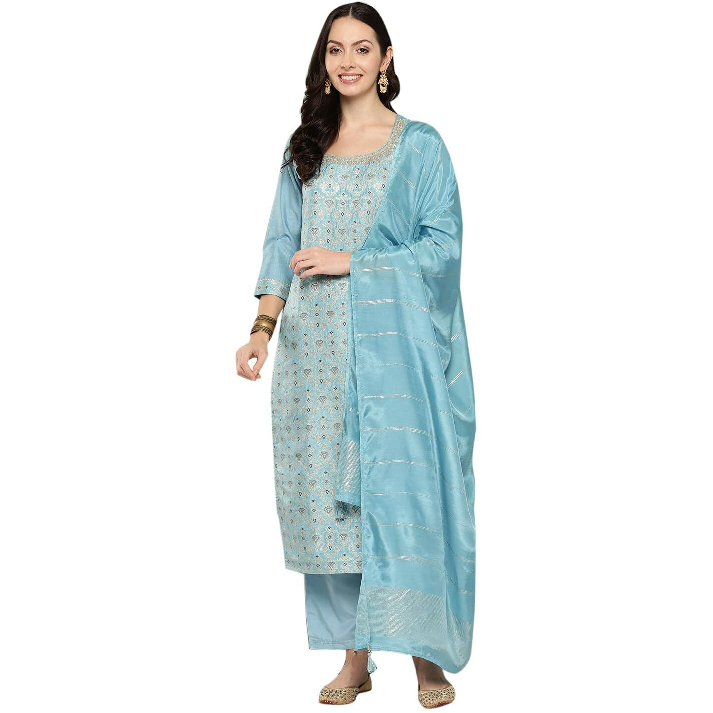 Libas Women's Silk Blend Kurta Sets (48103_Blue