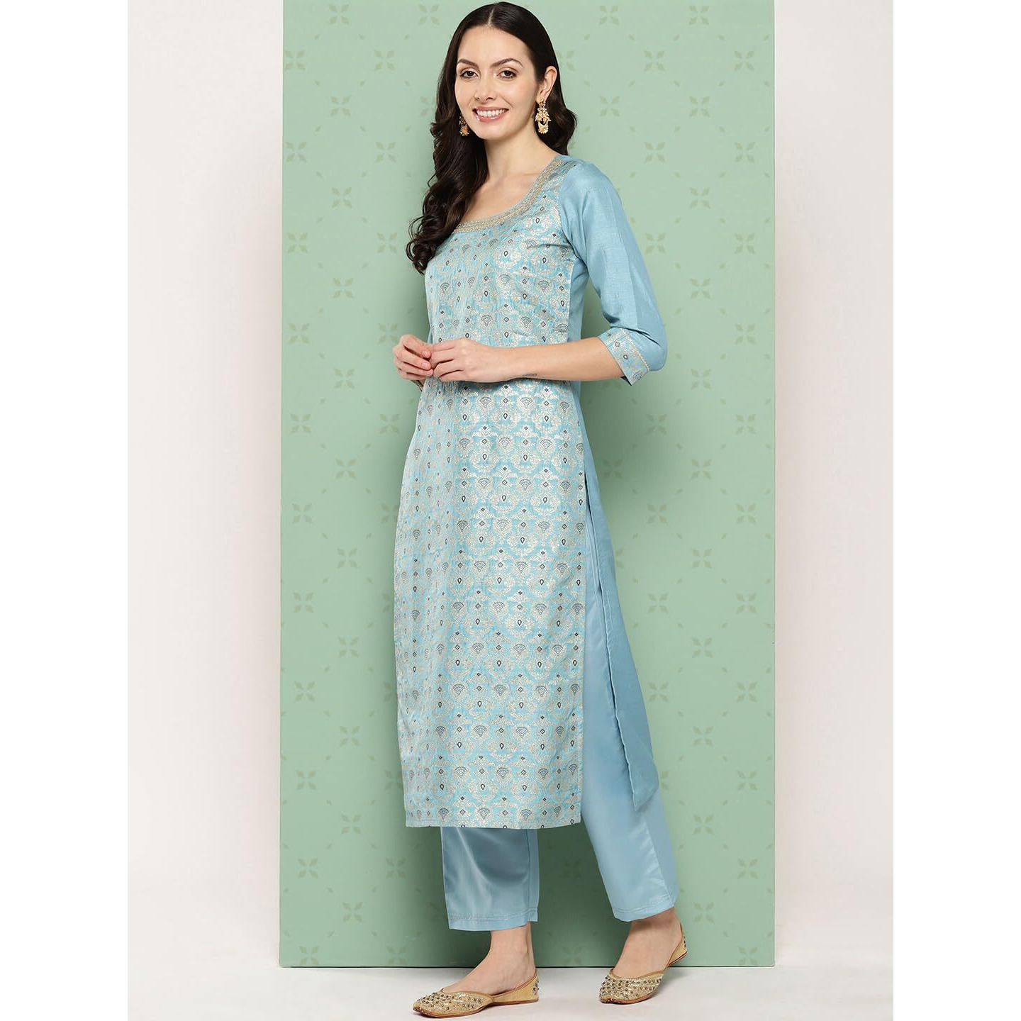 Libas Women's Silk Blend Kurta Sets (48103_Blue
