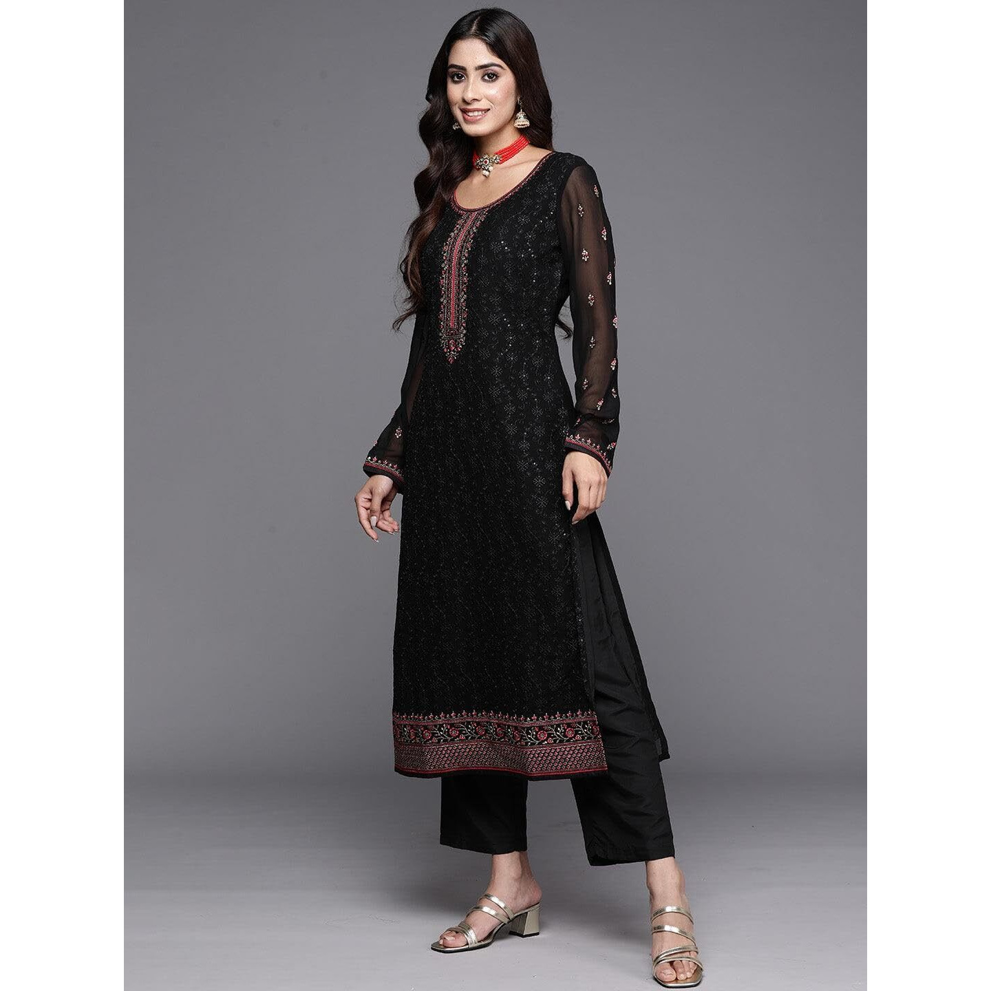 Libas Women's Georgette Kurta Sets (48085_Black