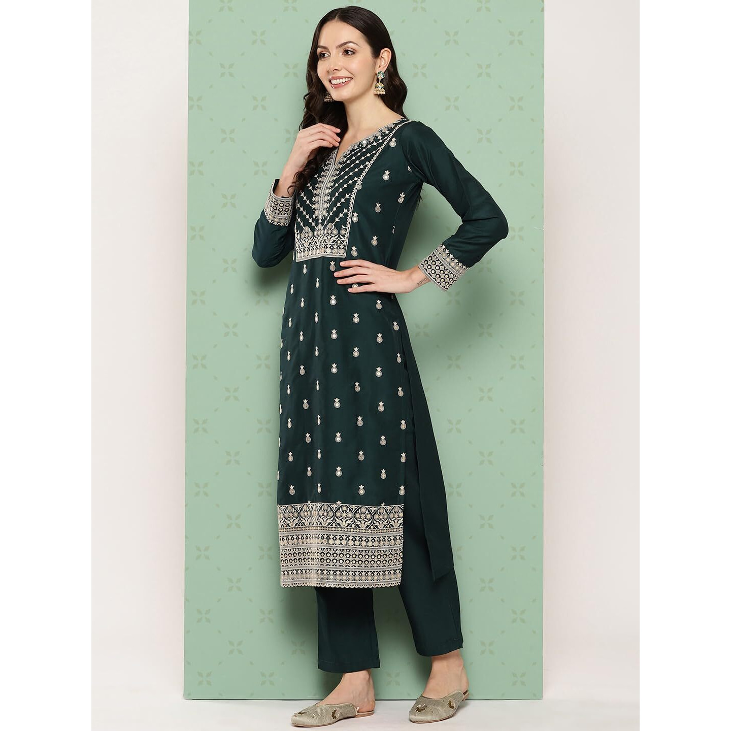 Libas Women's Silk Kurta Sets (48079_Green