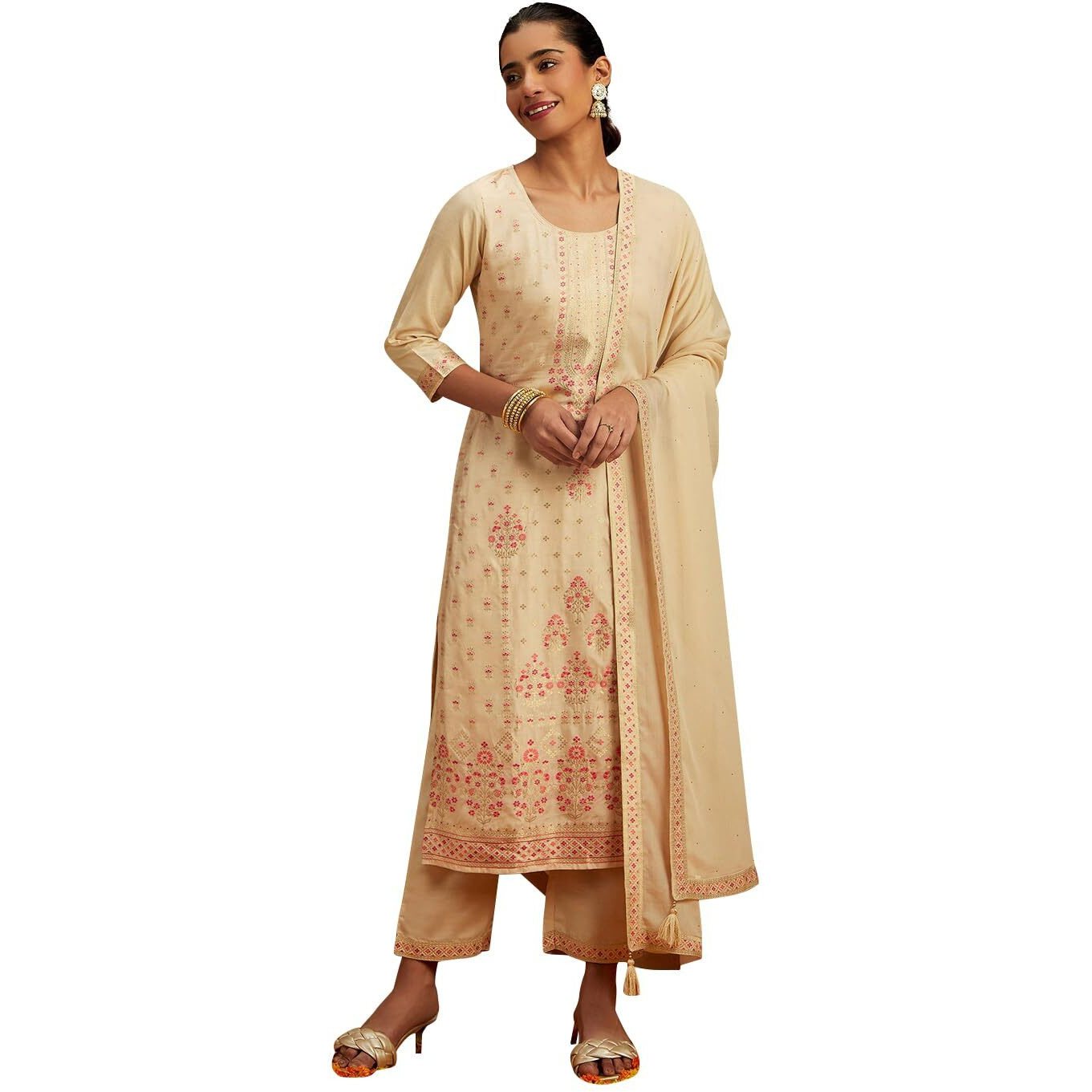 Libas Women's Silk Blend Kurta Sets (48165_Ivory