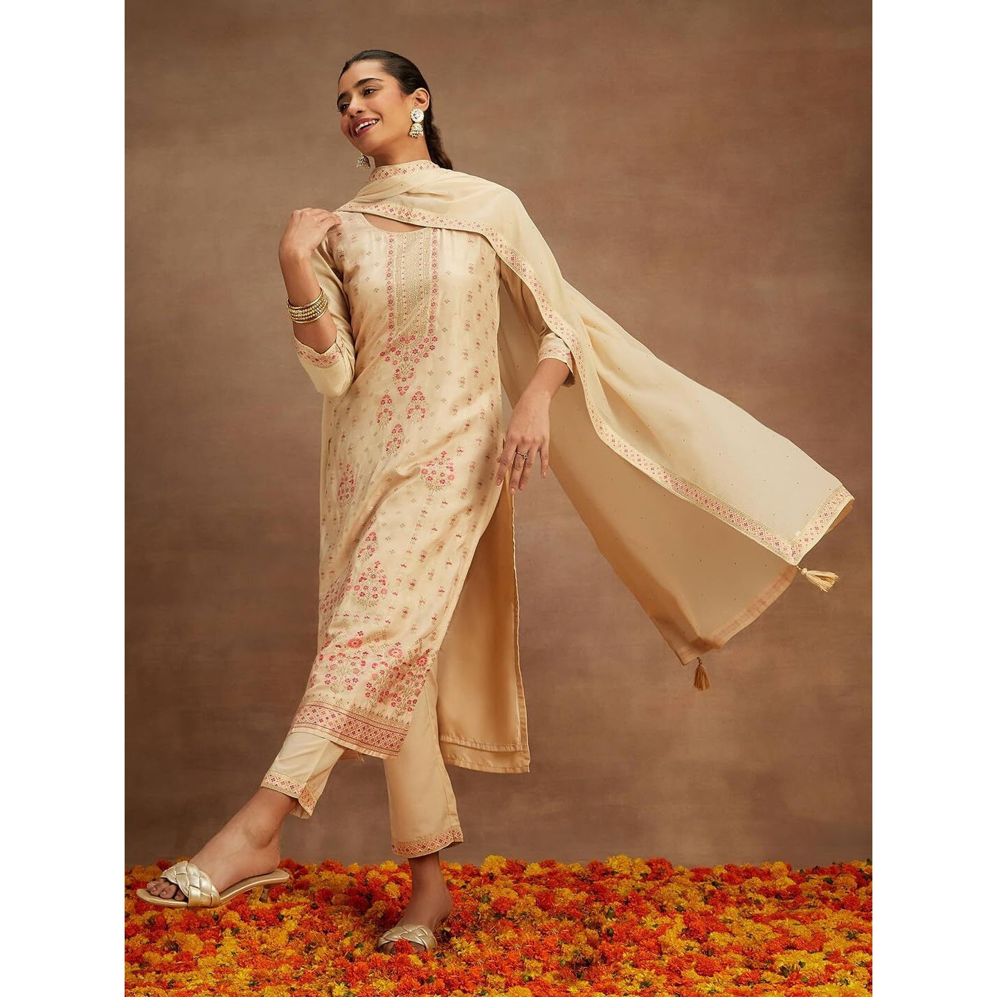 Libas Women's Silk Blend Kurta Sets (48165_Ivory