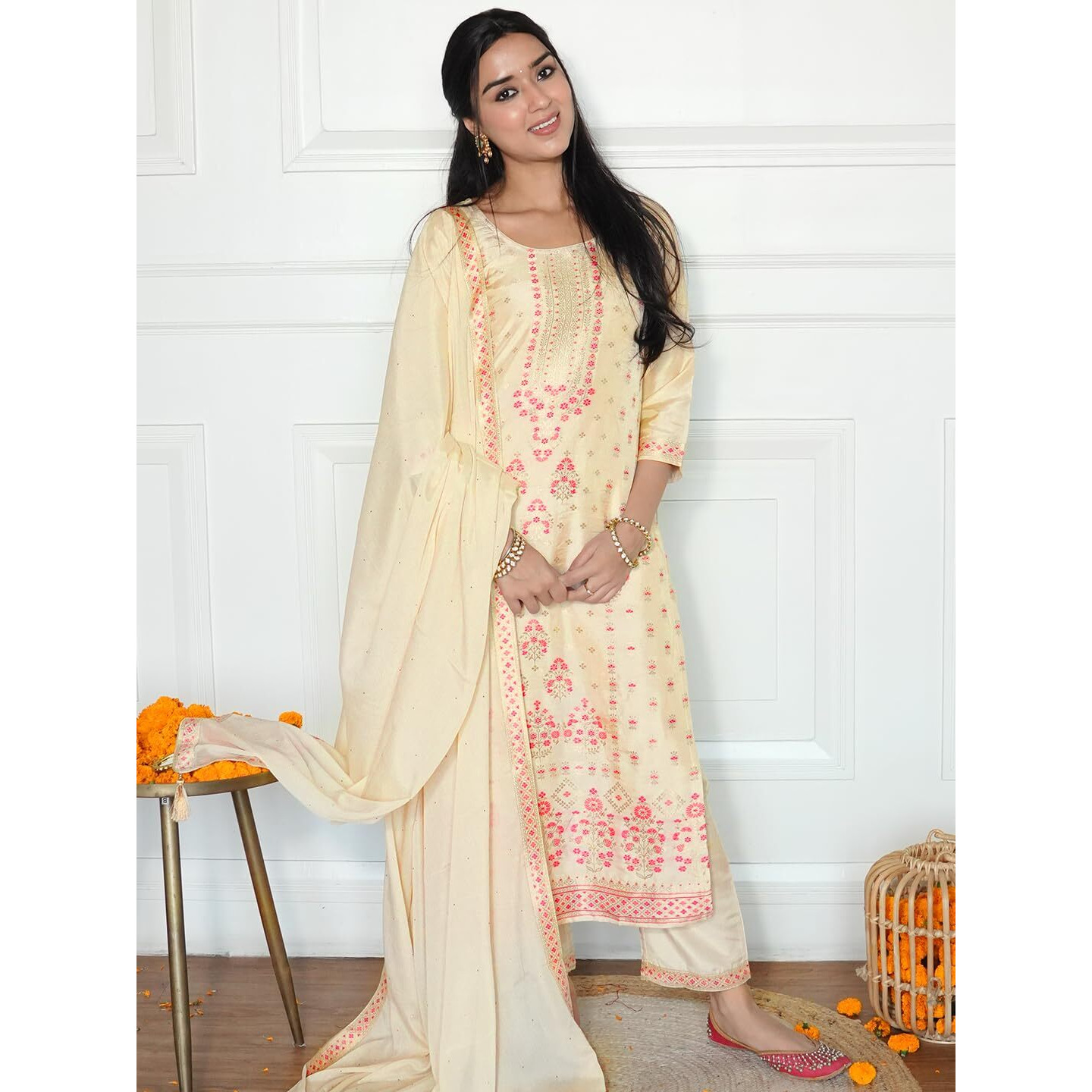 Libas Women's Silk Blend Kurta Sets (48165_Ivory