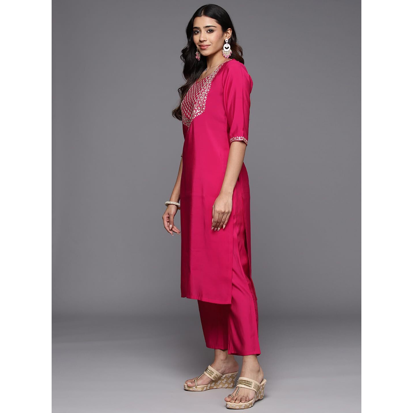 Libas Women's Silk Blend Kurta Sets (Gs812_Pink_S)