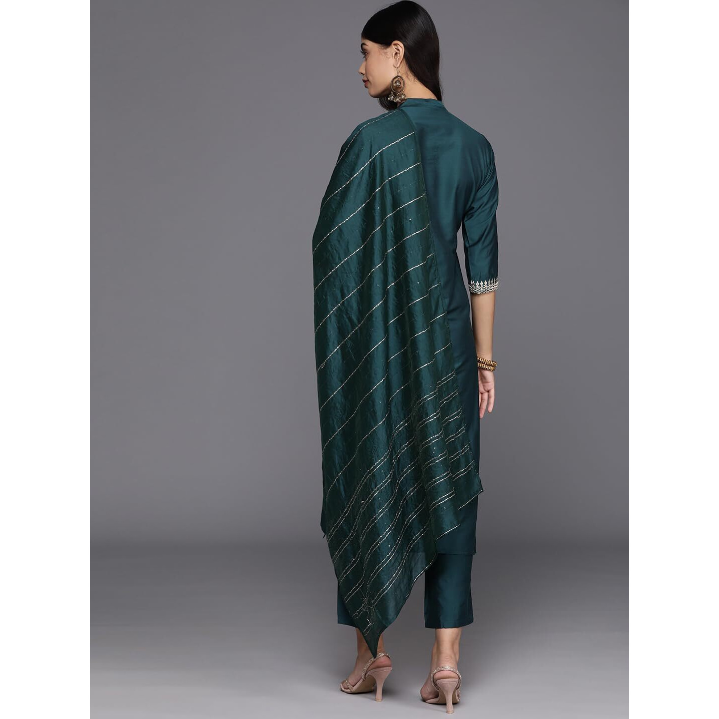 Libas Gerua Womens Yoke Design Silk Blend Straight Kurta With Trousers And Dupatta