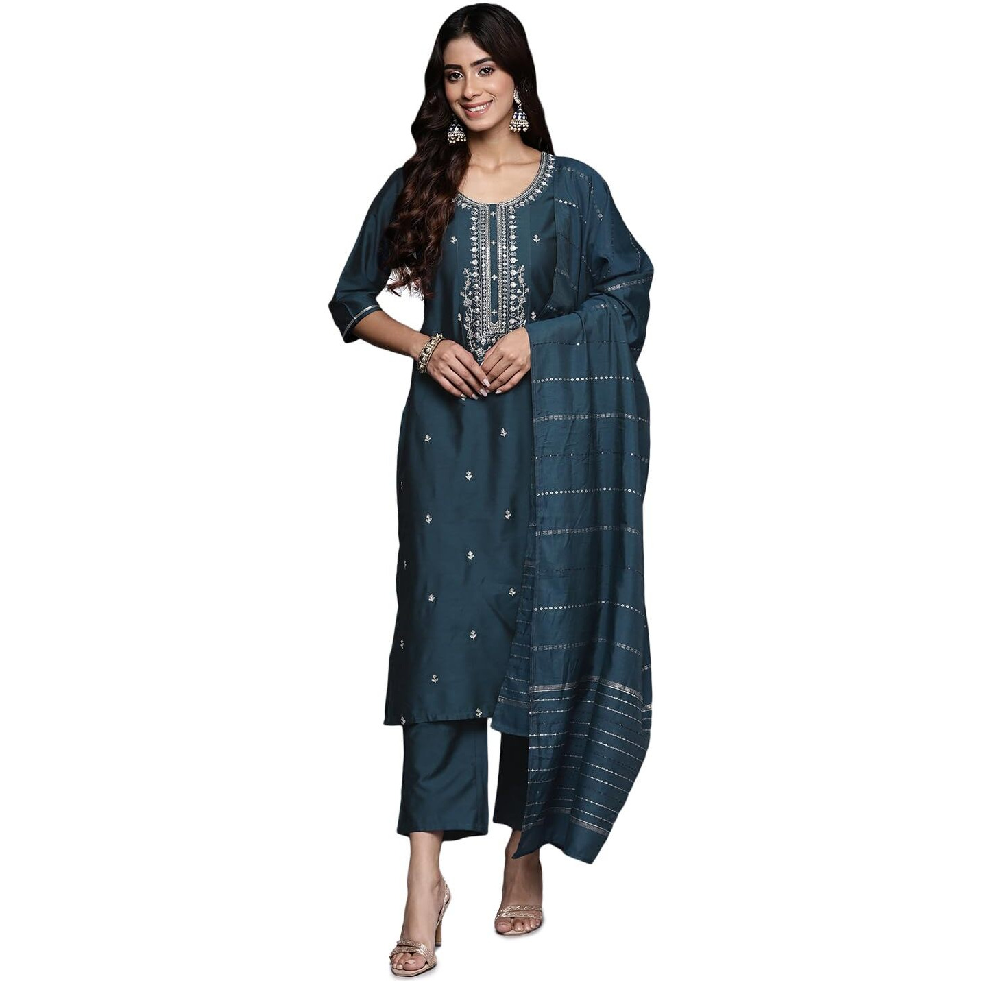 Libas Women's Silk Blend Kurta Sets (Gs800_Blue_Xs)