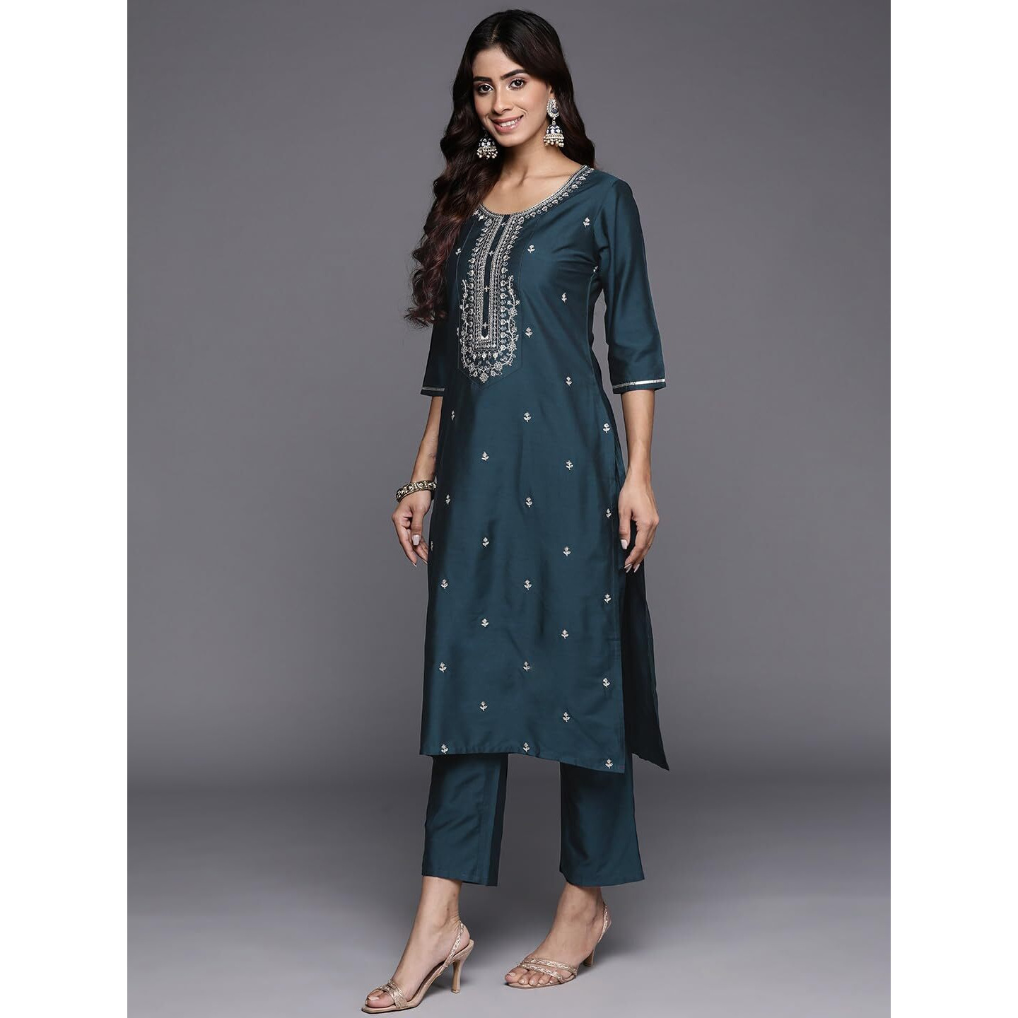 Libas Women's Silk Blend Kurta Sets (Gs800_Blue_Xs)