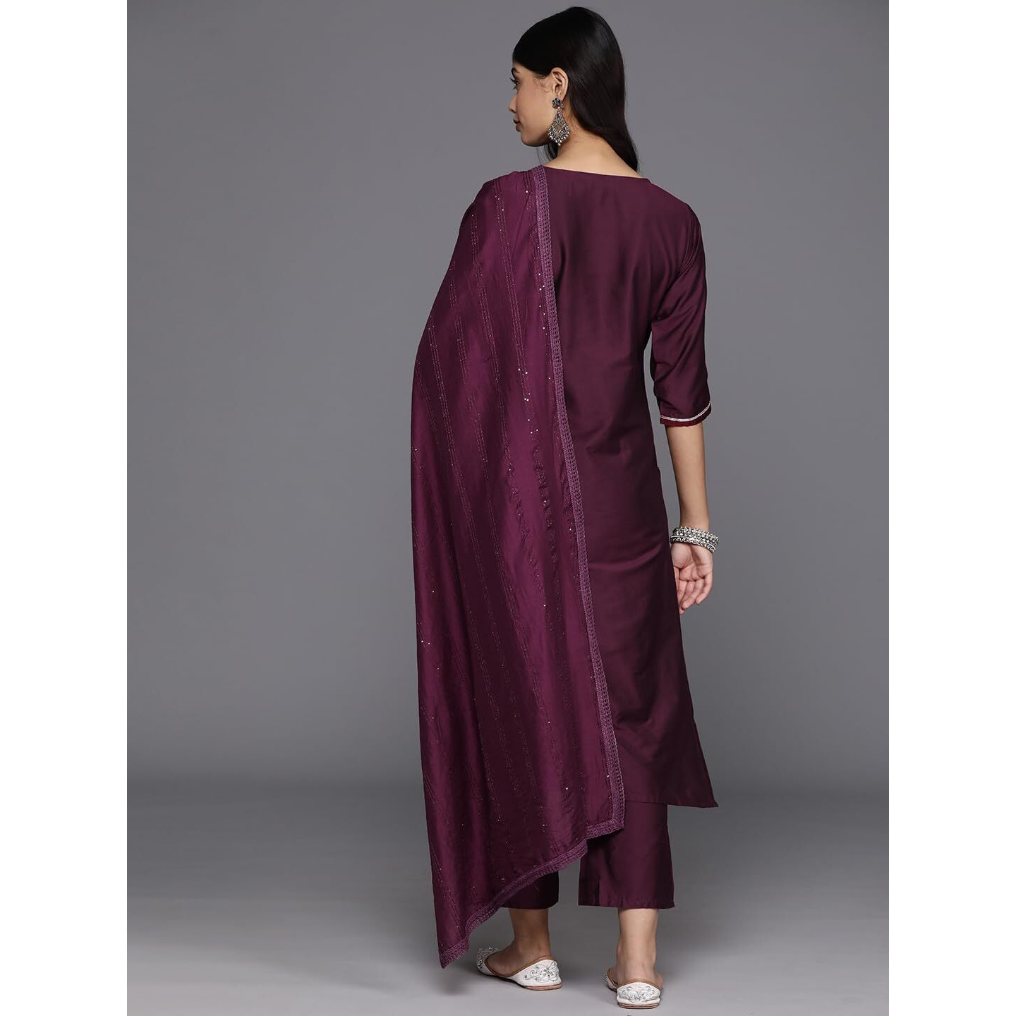 Libas Gerua Womens Embroidered Silk Blend Straight Kurta With Trousers And Dupatta