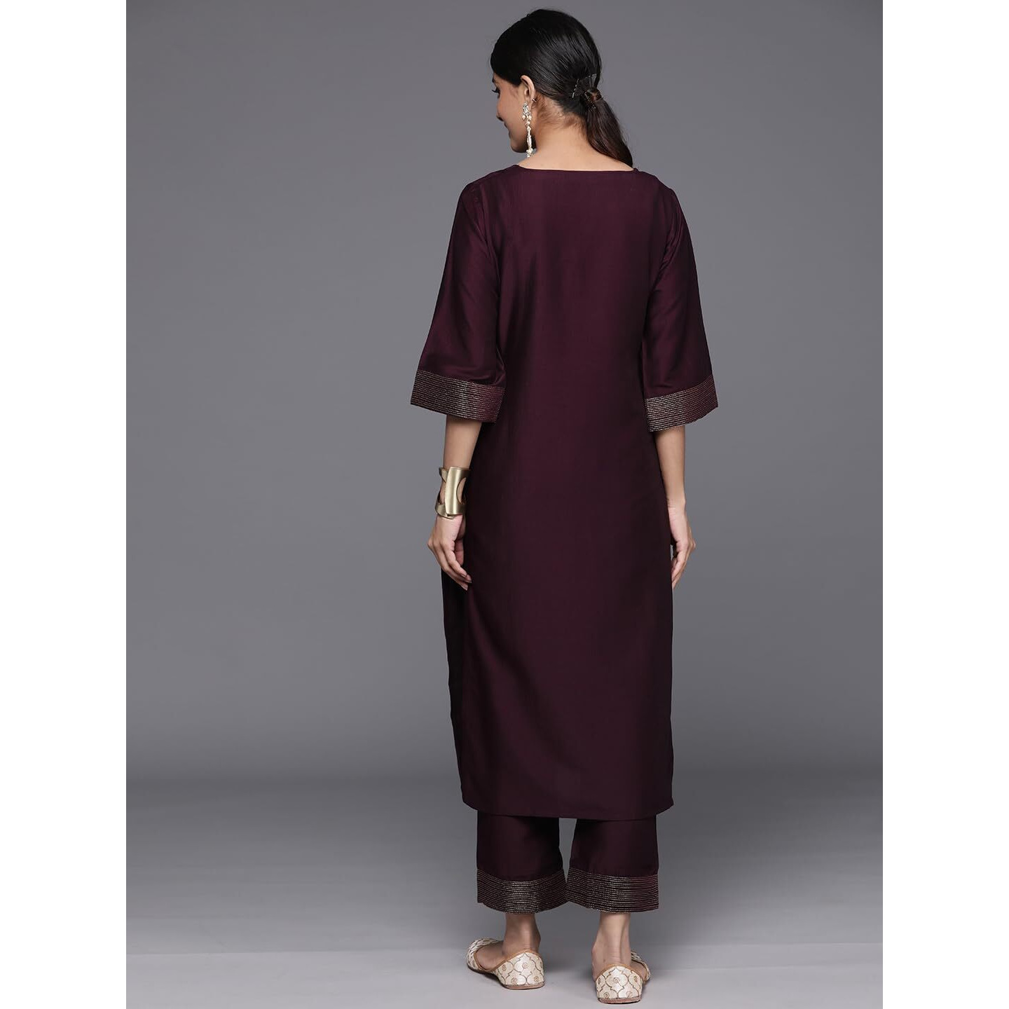 Libas Womens Solid Silk Blend Straight Kurta With Trousers