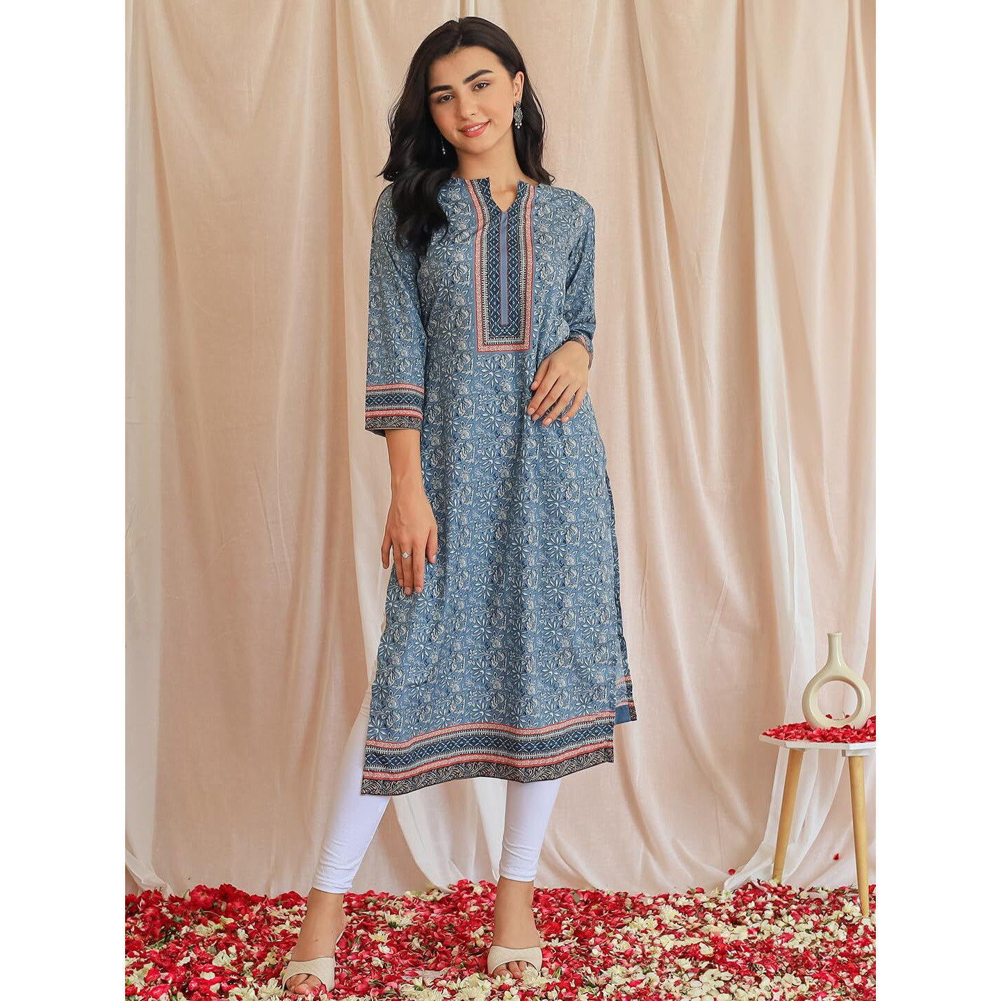 Libas Women's Crepe Printed Straight Kurta (26557_Grey
