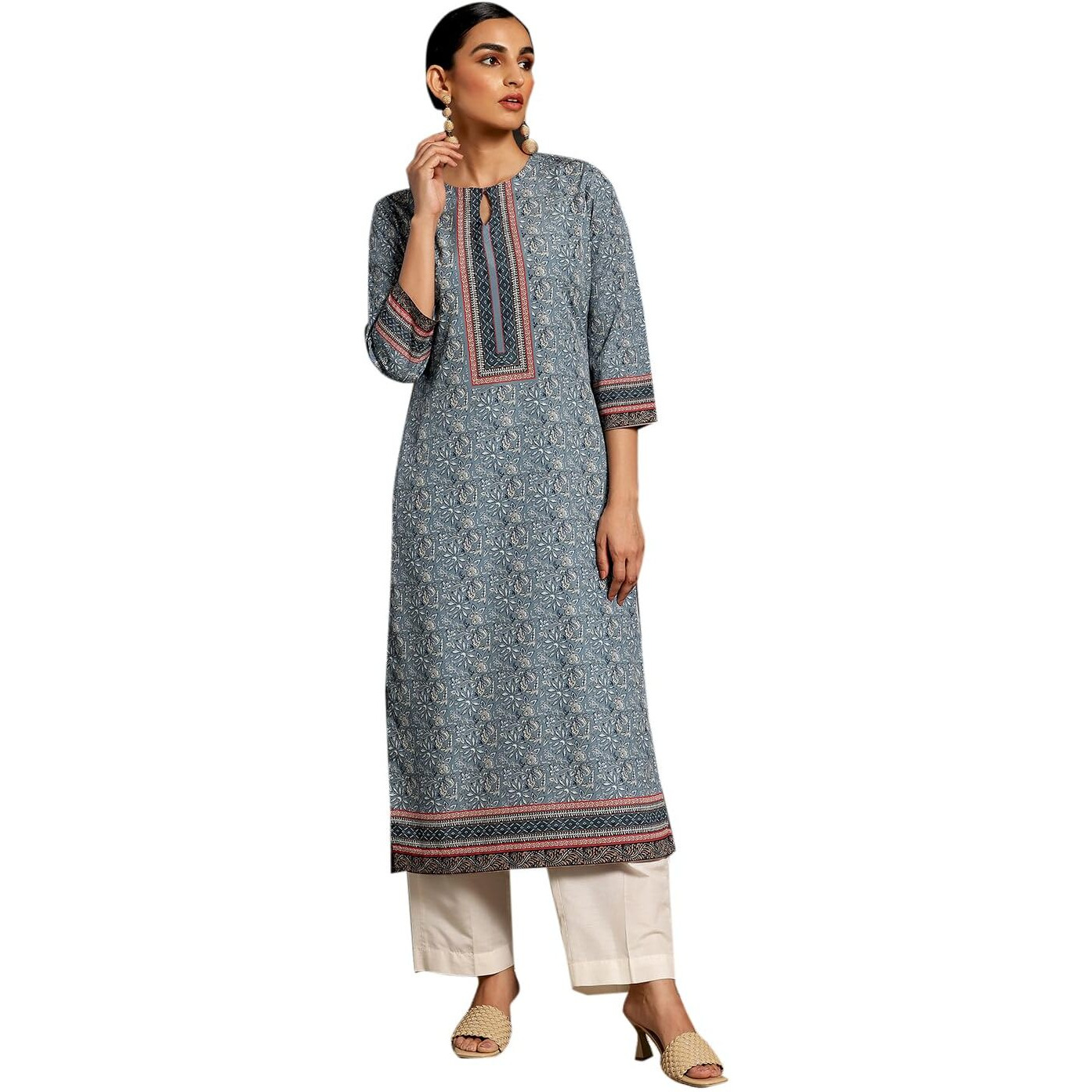 Libas Women's Crepe Printed Straight Kurta (26557_Grey