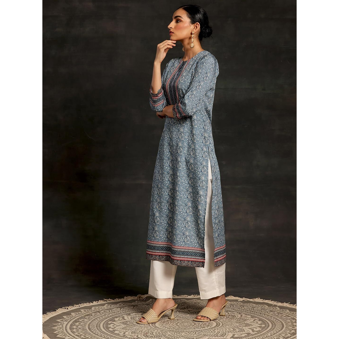 Libas Women's Crepe Printed Straight Kurta (26557_Grey