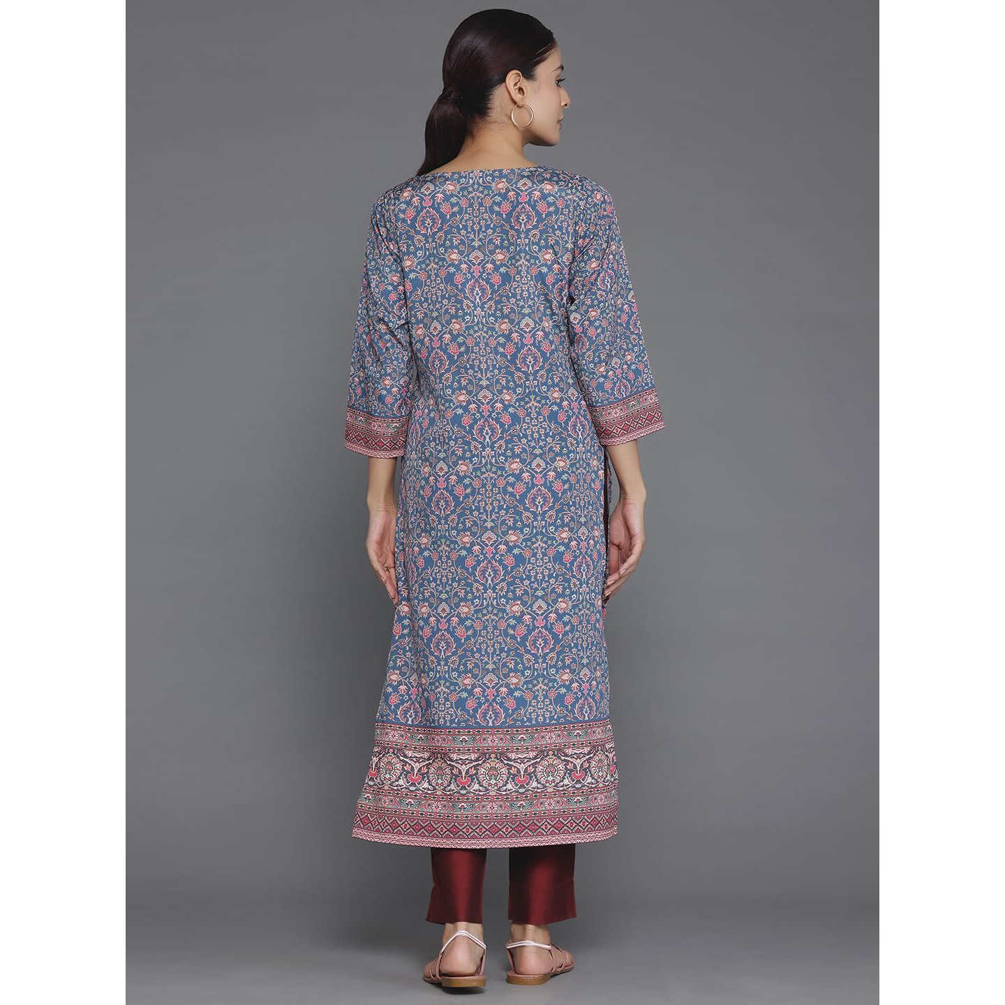 Libas Women's Crepe Printed Straight Kurta (26534_Blue