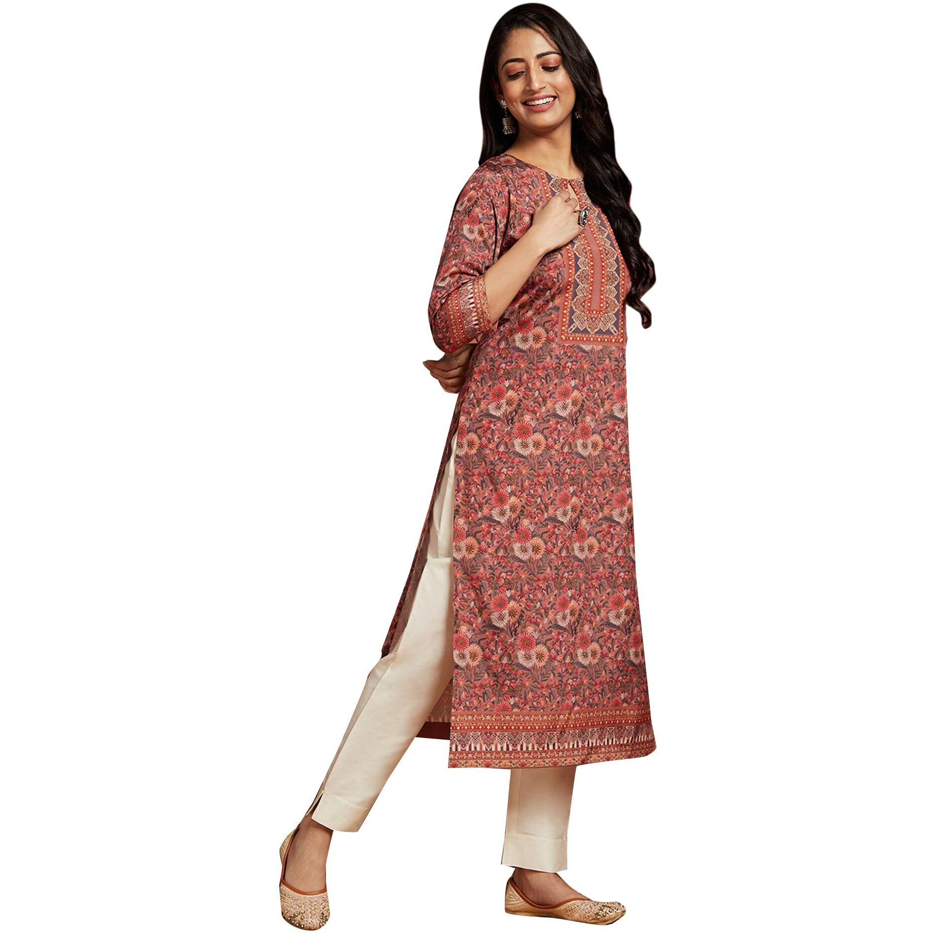 Libas Women's Crepe Printed Straight Kurta (26563_Multicoloured