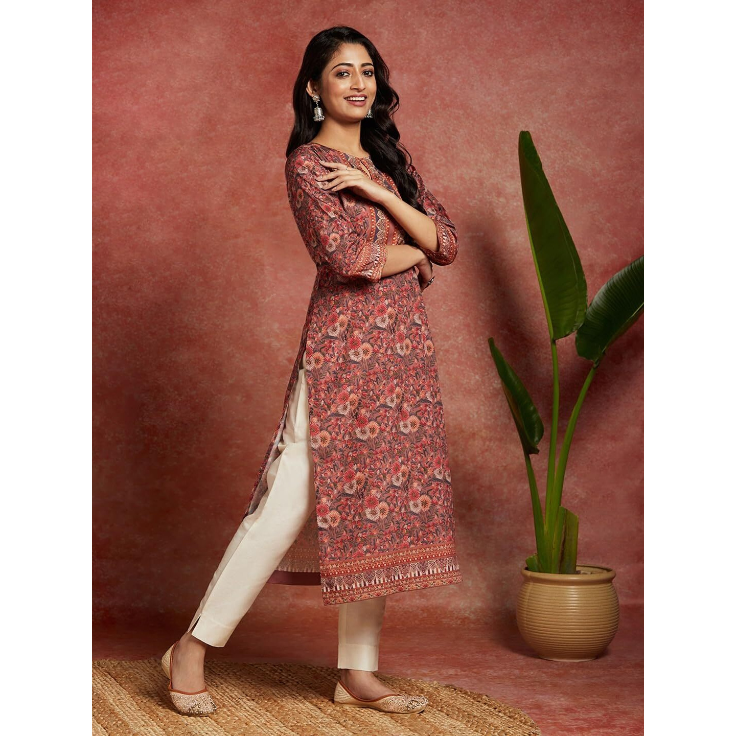 Libas Women's Crepe Printed Straight Kurta (26563_Multicoloured