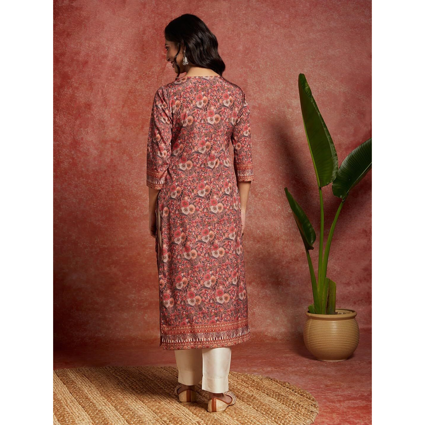 Libas Women's Crepe Printed Straight Kurta (26563_Multicoloured