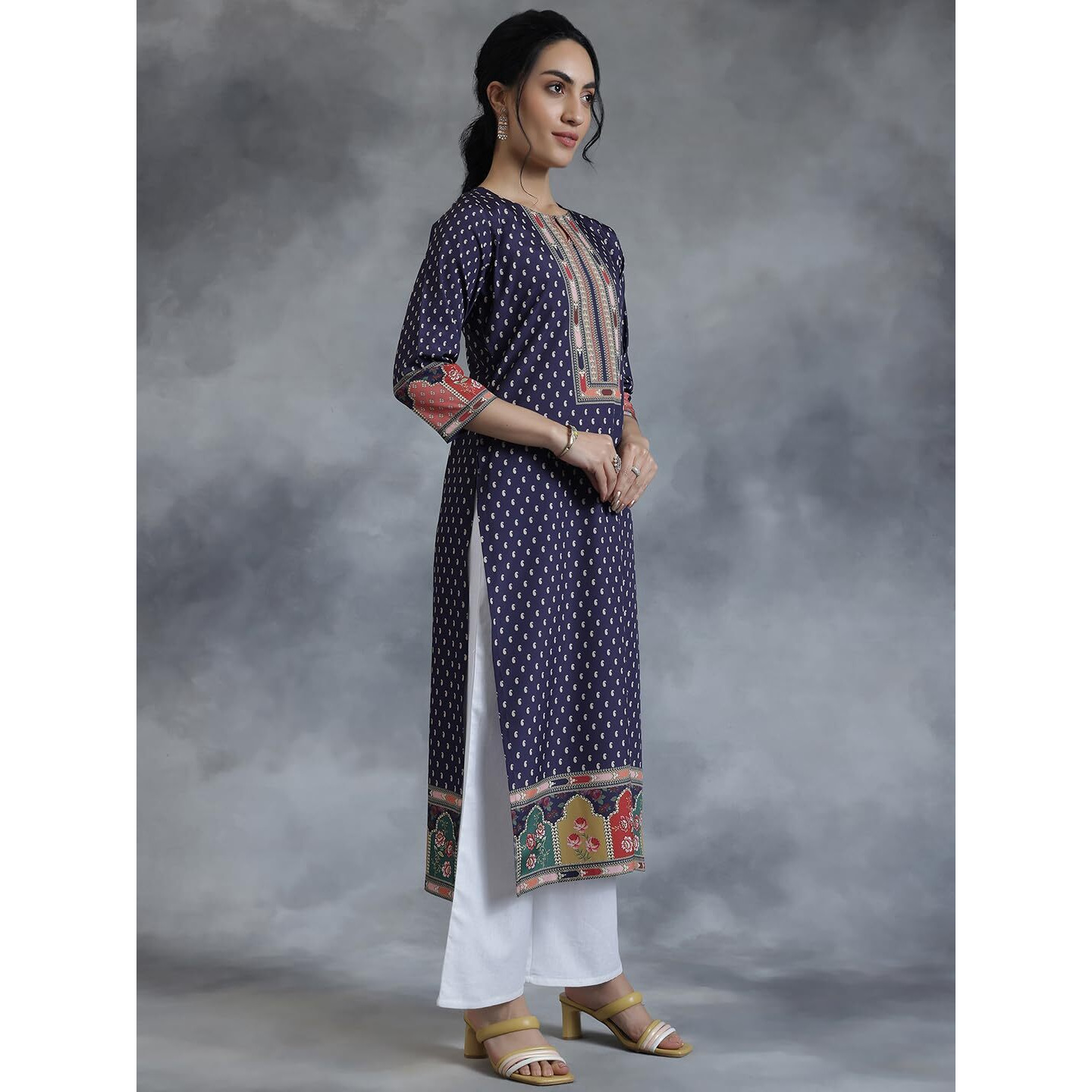 Libas Women's Crepe Printed Straight Kurta (26566_Purple