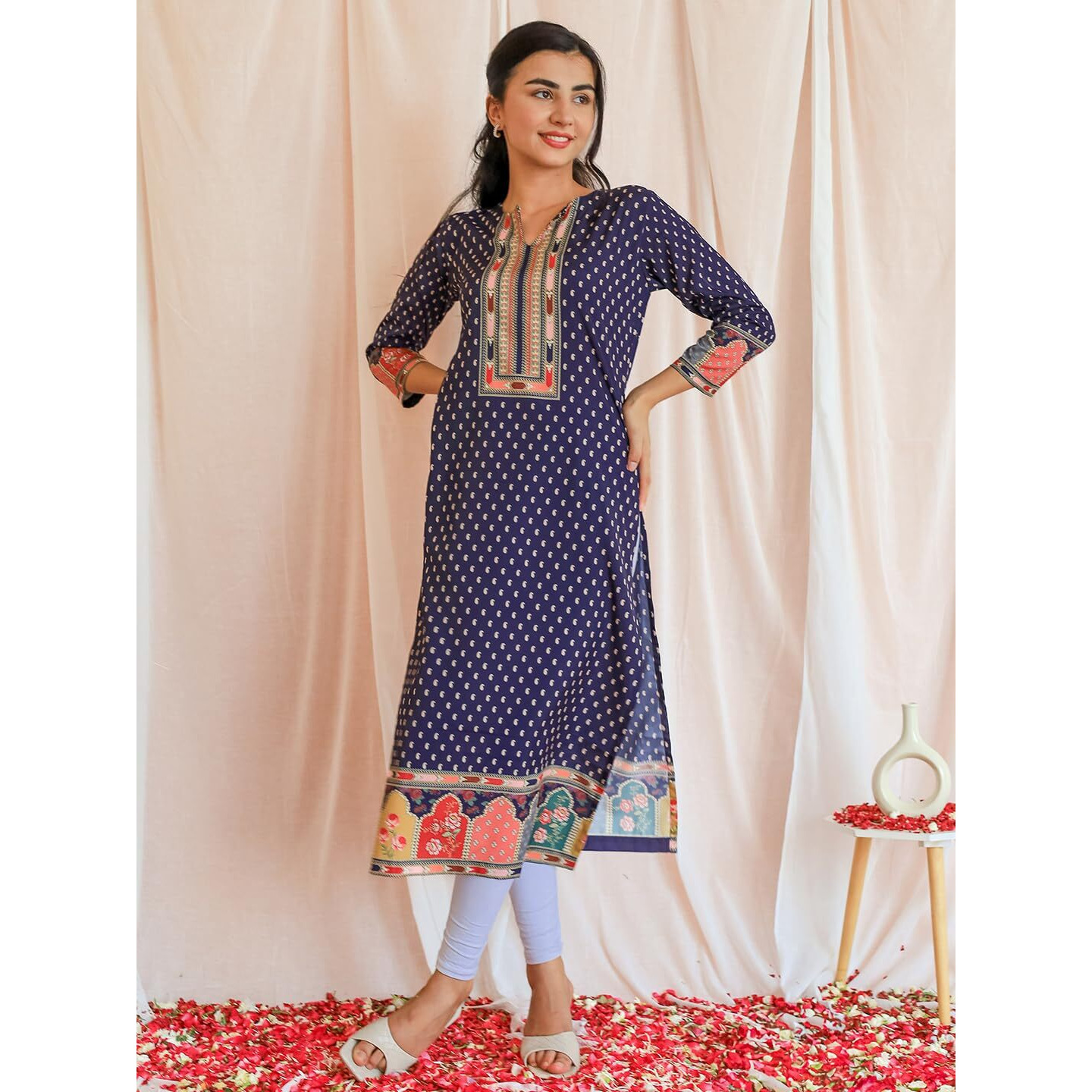 Libas Women's Crepe Printed Straight Kurta (26566_Purple