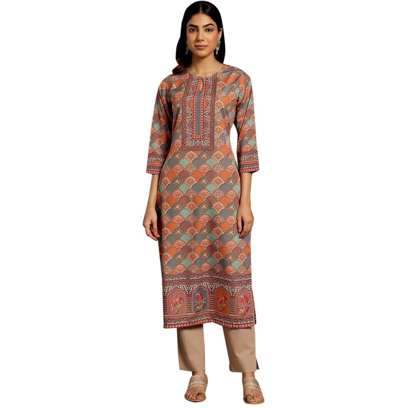 Libas Women's Crepe Printed Straight Kurta (26553_Multicoloured